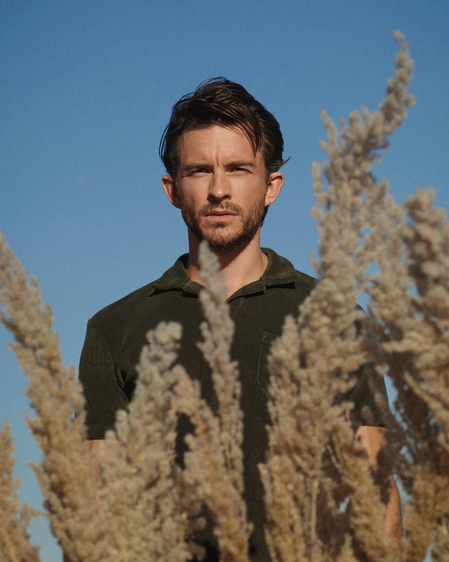 Terry Towelling - Smoked Tea Tailored Fit Organic Cotton Towelling Resort Polo Shirt Campaign