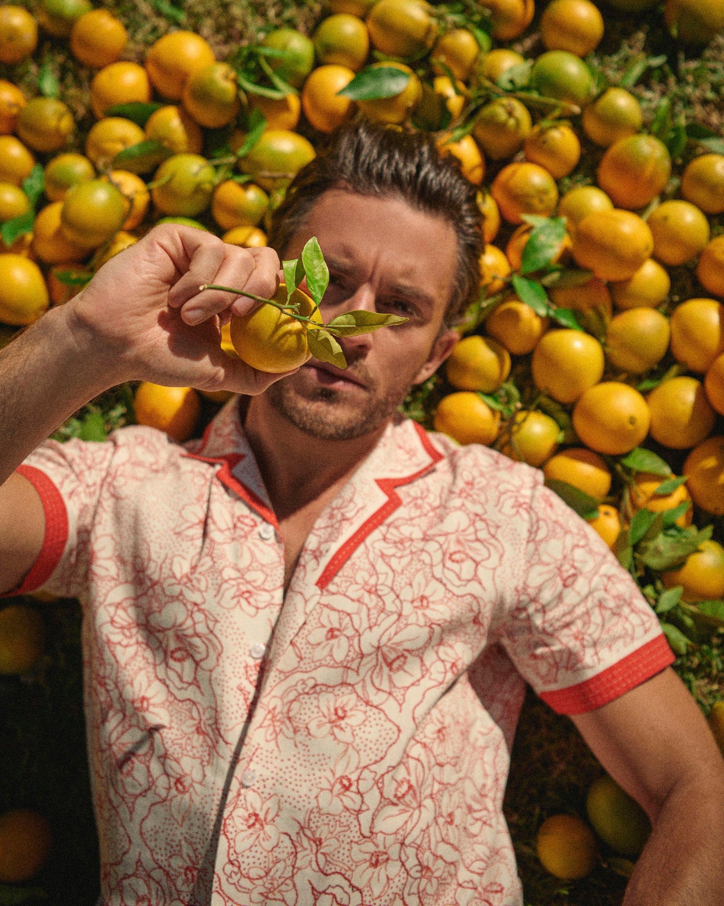 Hibbert - Floral Nouveau Print Classic Fit Capri Collar Shirt in Summer Red/White Sand Campaign