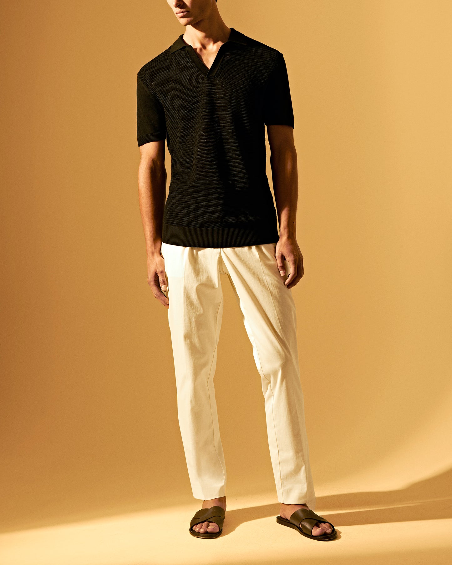 Horton - Tailored Fit Tie Stitch Polo Shirt in Black