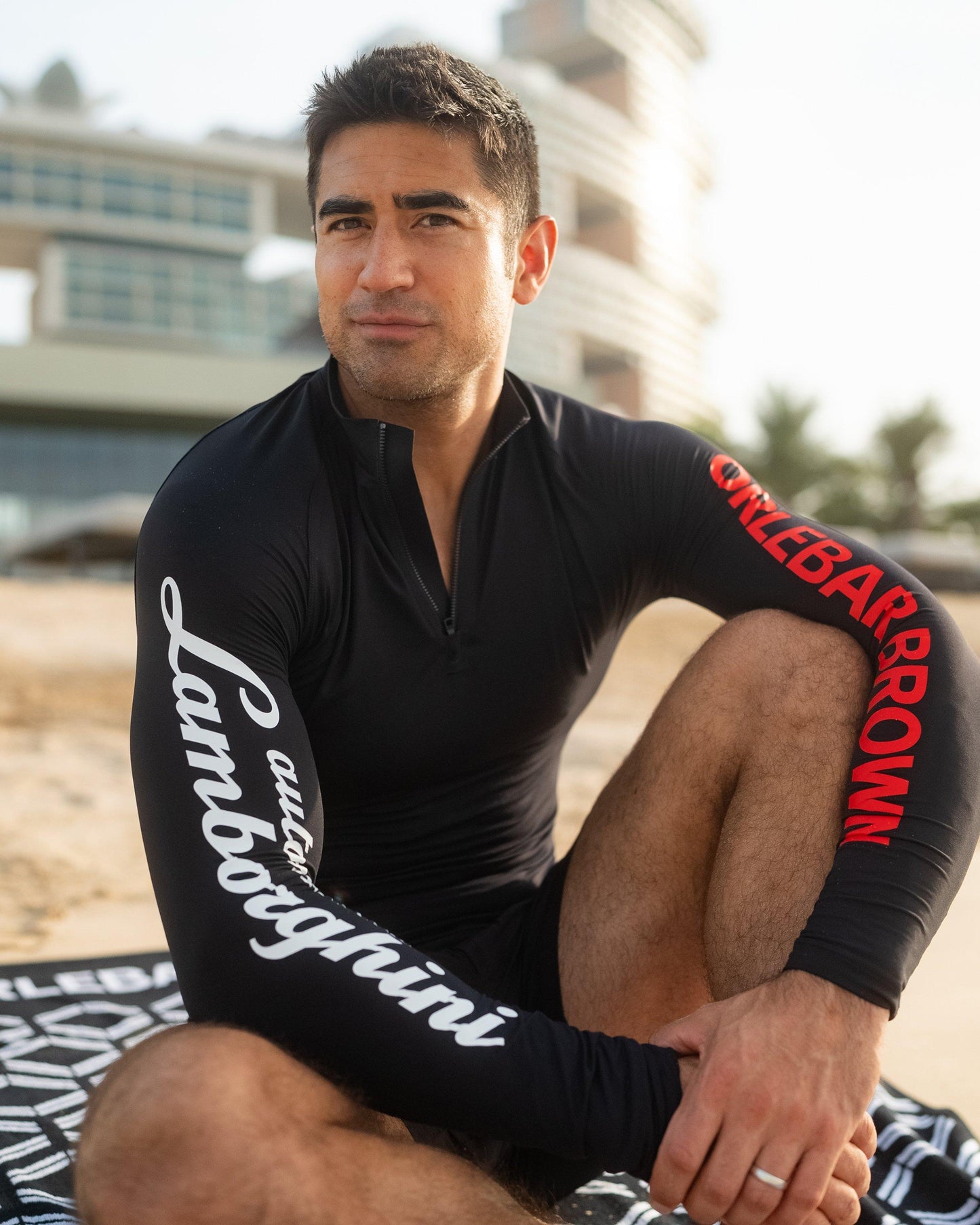 Bray - Black Half-Zip 'Orlebar Brown' & 'Automobili Lamborghini' Logo Rash Guard