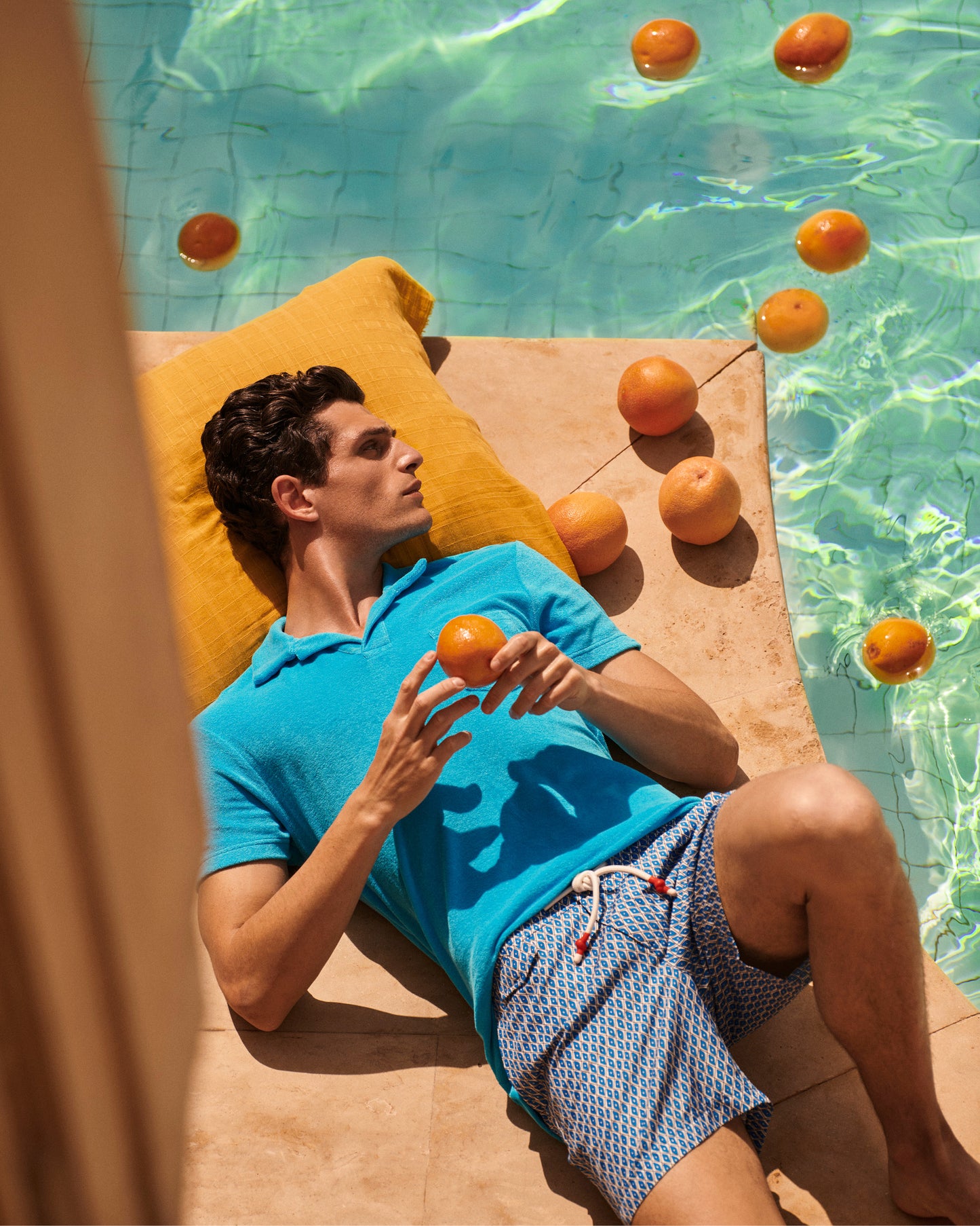 Standard - Mid-Length Geometric Print Ripstop Drawcord Swim Shorts California Blue