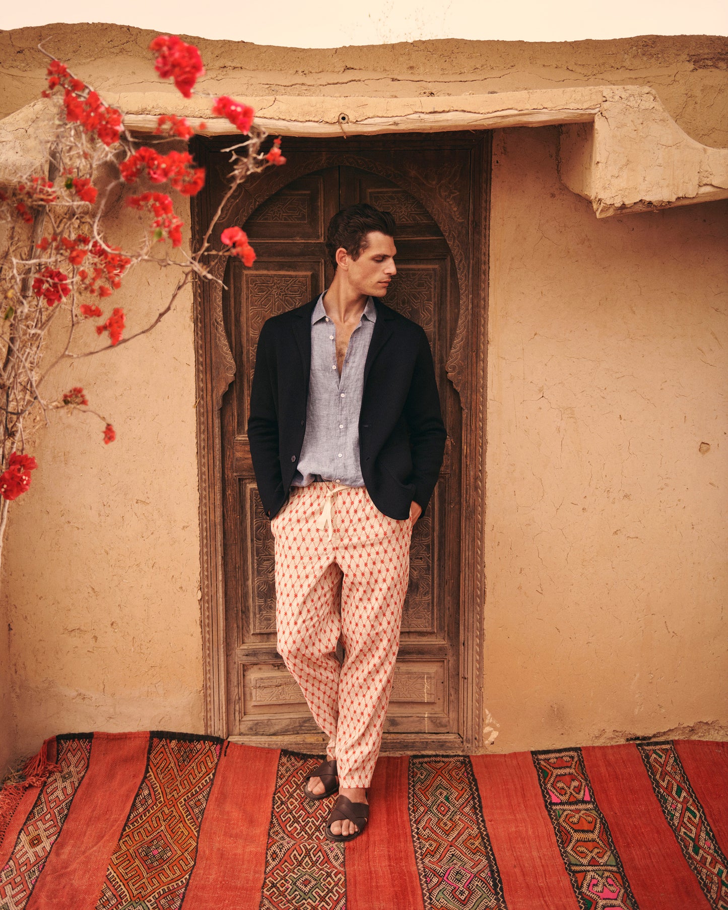 Justin - Relaxed Fit Classic Collar Chambray Shirt in Light Bergamo Blue