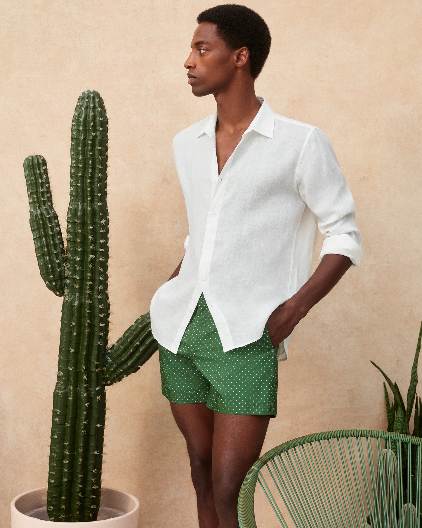 Setter - Shorter-Length Polka Dot Swim Shorts in Agave Green