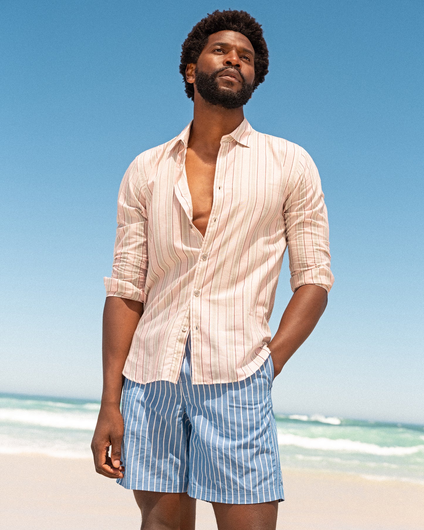 Giles Stripe - Classic Collar Tailored Fit Cotton Shirt With Soft Stripe In Pink/Grey View