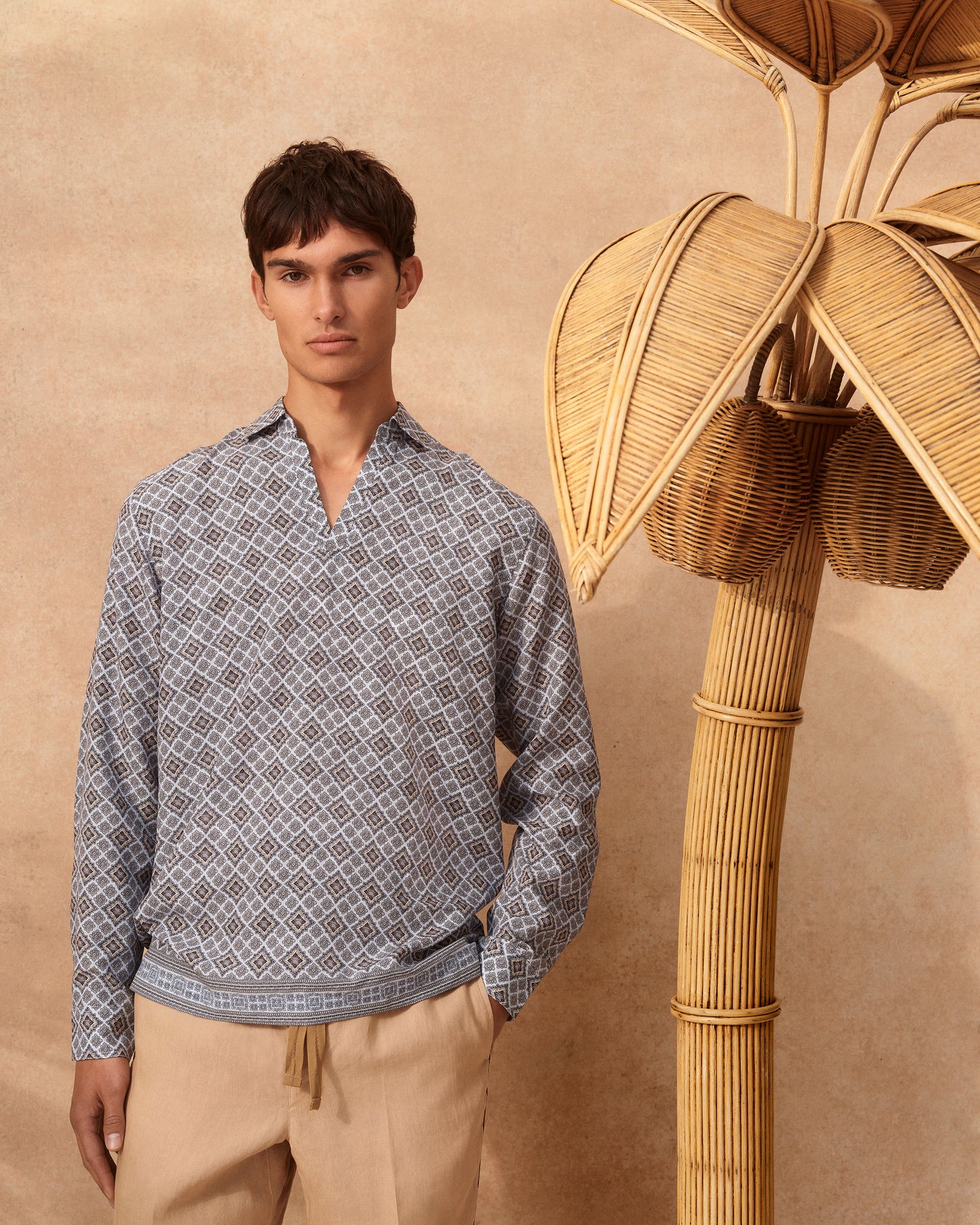 Ridley - Relaxed Fit Open Resort Placket Paisley Season Print Shirt in Wave Blue View