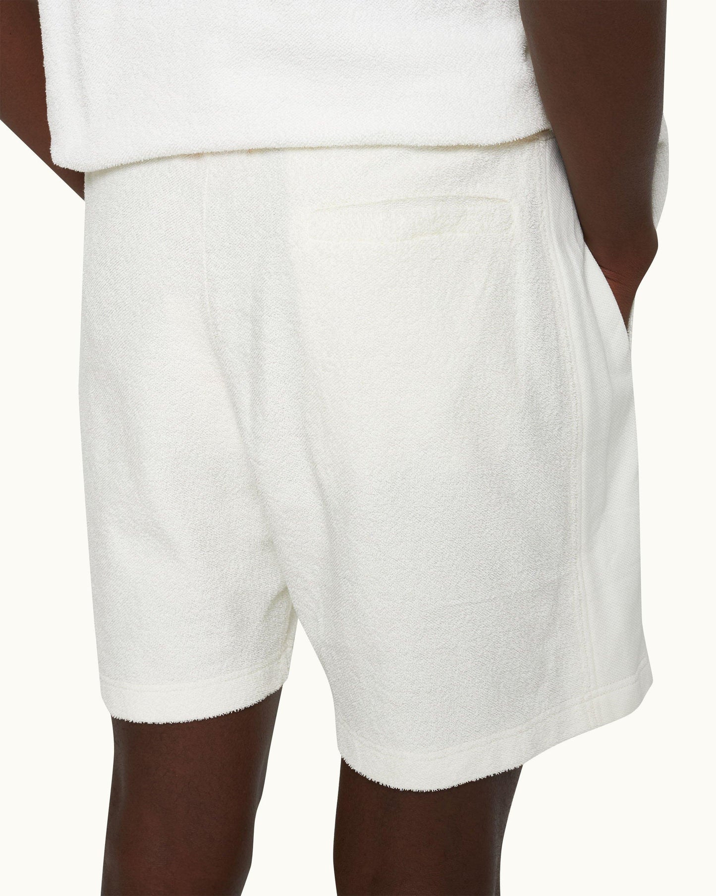 Afador - Mens White Sand Classic Fit Mix Texture Sweat Shorts Detail 3 View
