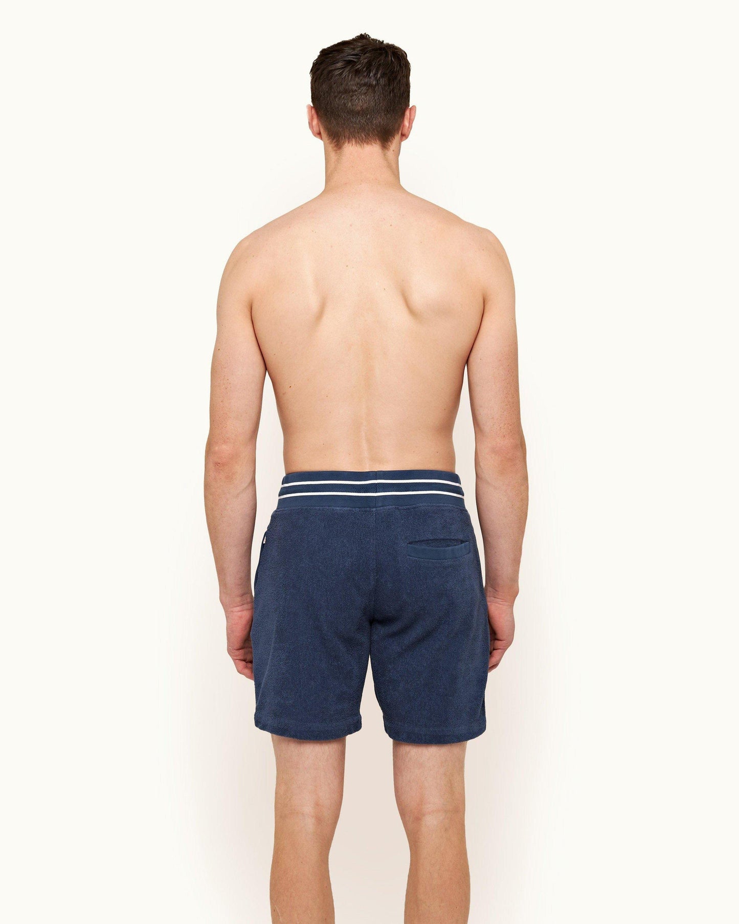 Afador - Mens Classic Blue Classic Fit Contrast Stitch Sweat Shorts Back Model View