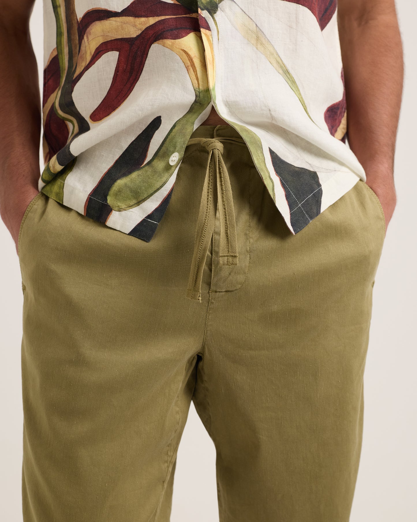 Alex Garment Dye - Relaxed Fit Garment Dye Cotton Trousers in Agave Green Detail View