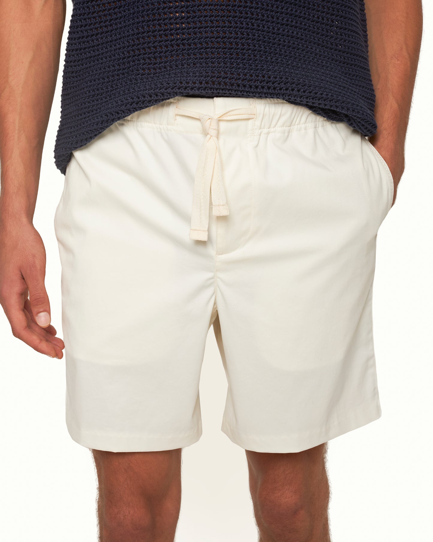 Alex Cashmere - Relaxed Fit Drawcord Cotton & Cashmere Shorts in Matchstick Detail