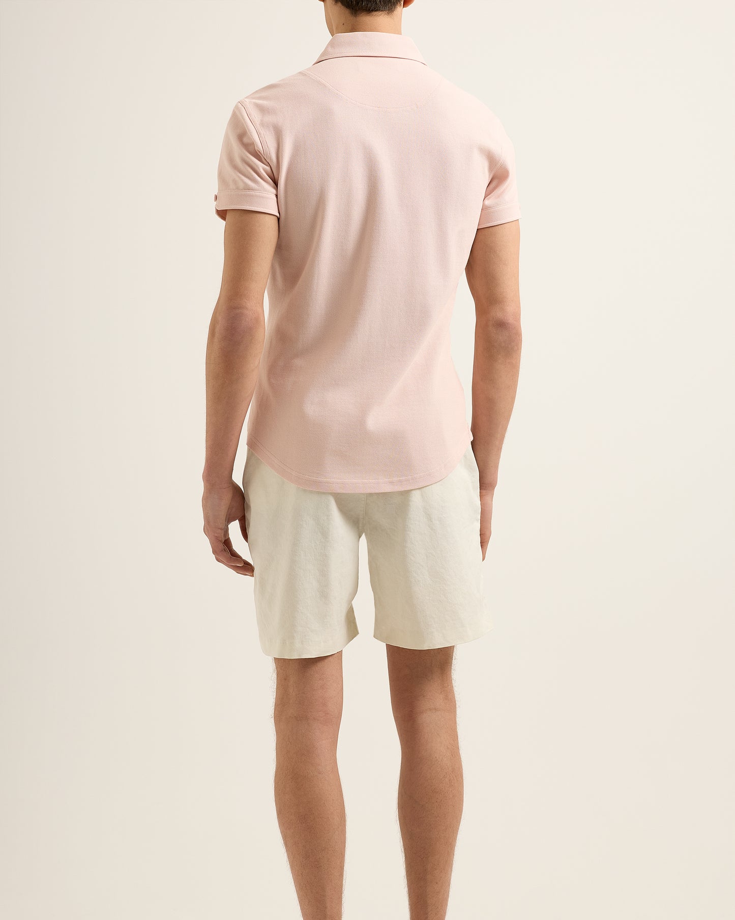 Alex Garment Dye - Relaxed Fit Drawcord Linen Shorts in Latte Model Back