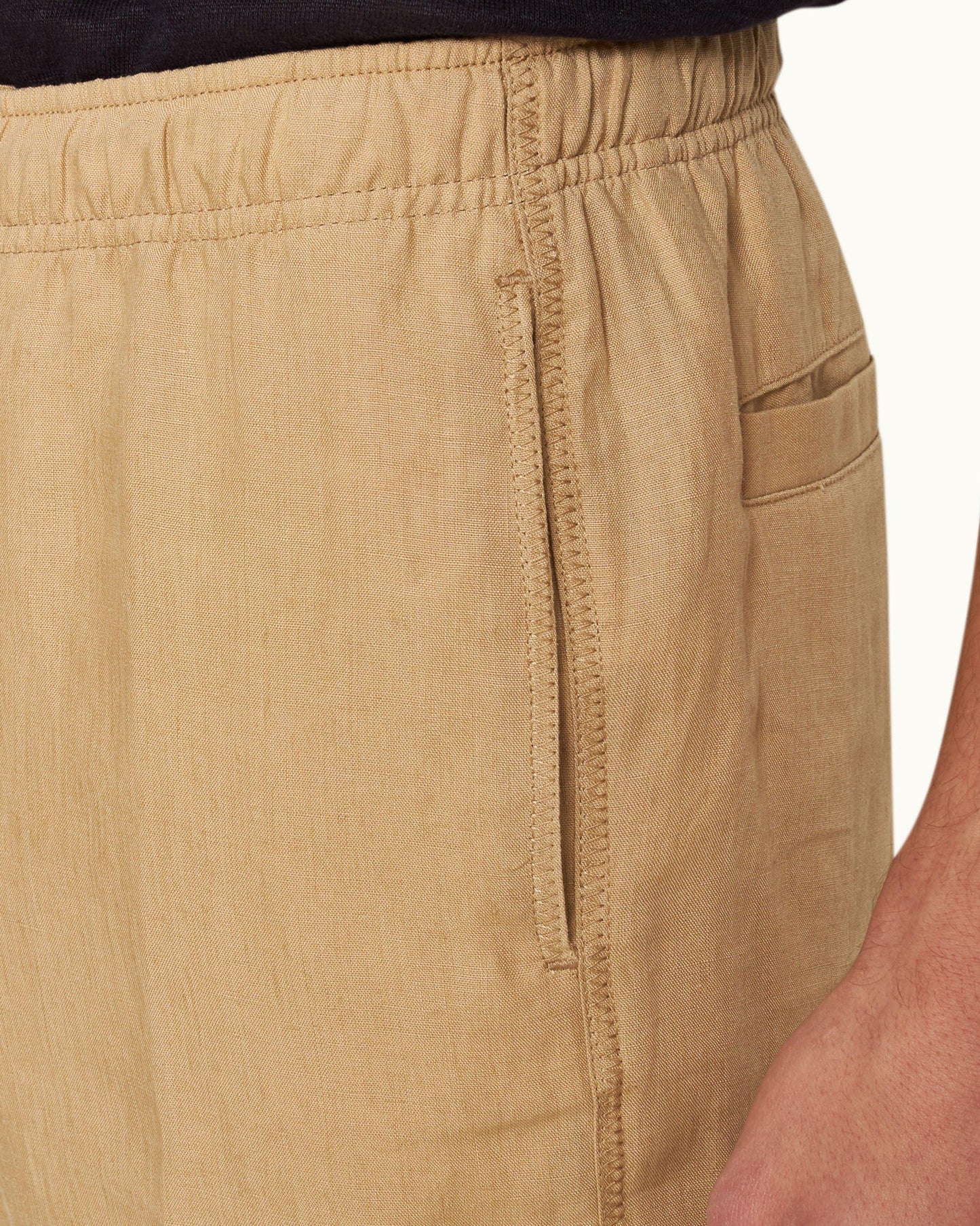 Alex Linen - Mens Relaxed Fit Italian Linen Drawcord Zip Fly Trousers In Biscuit Detail 1 View