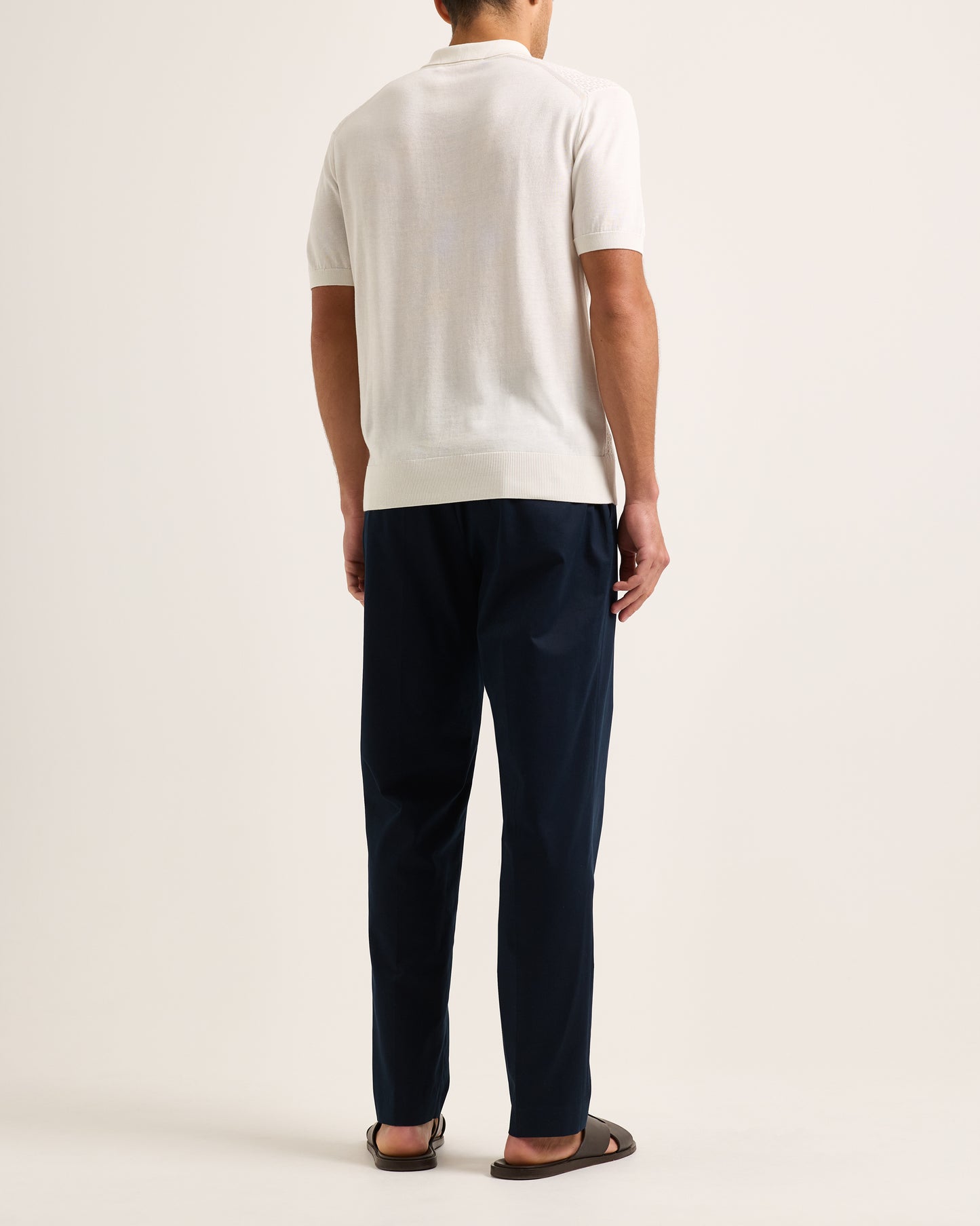 Brandon Cashmere - Tailored Fit Stretch Cotton-Cashmere Trouser In Night Iris Model Back View