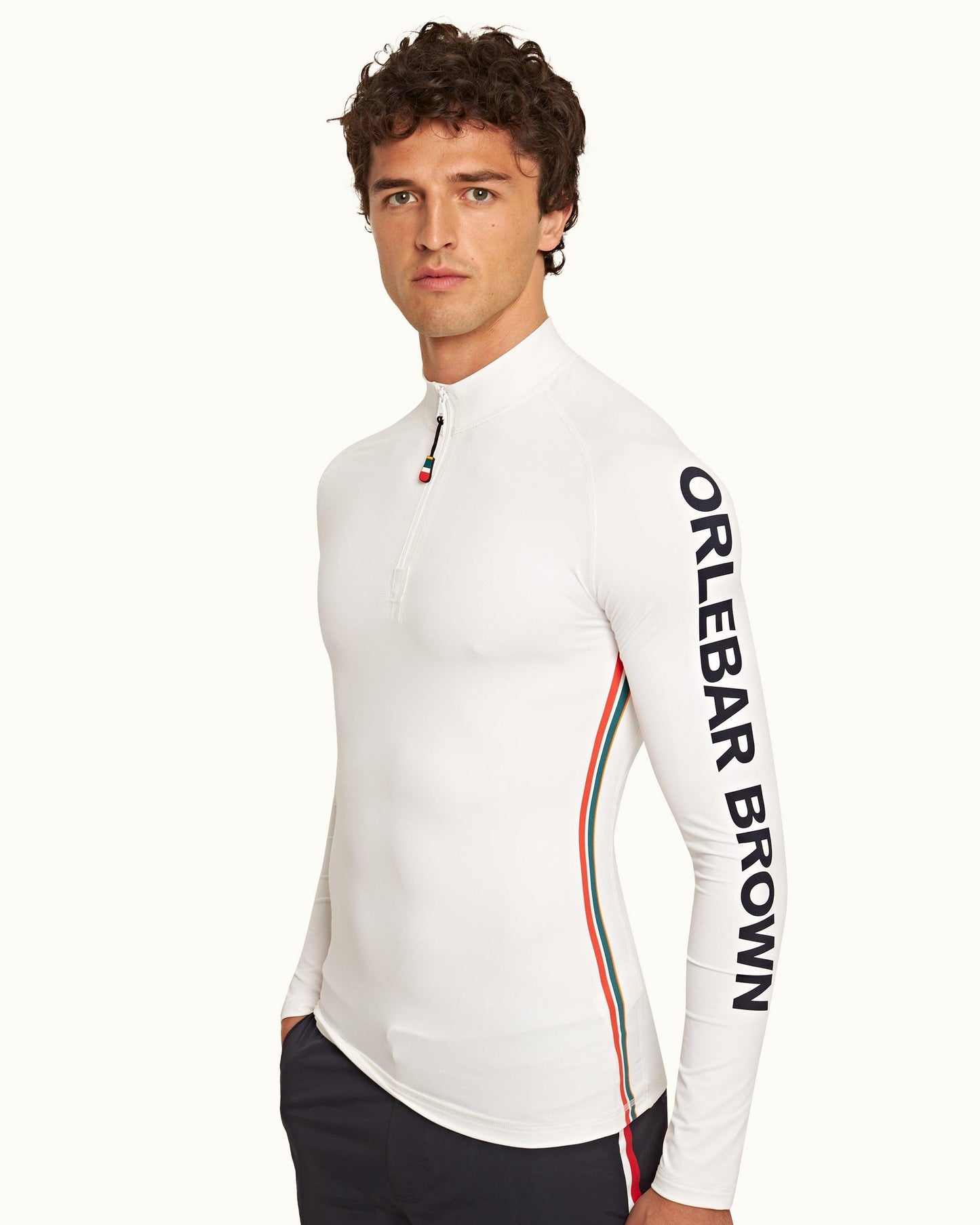 Bray - Mens White O.B Stripe Uv-Resistant Rash Guard Detail View