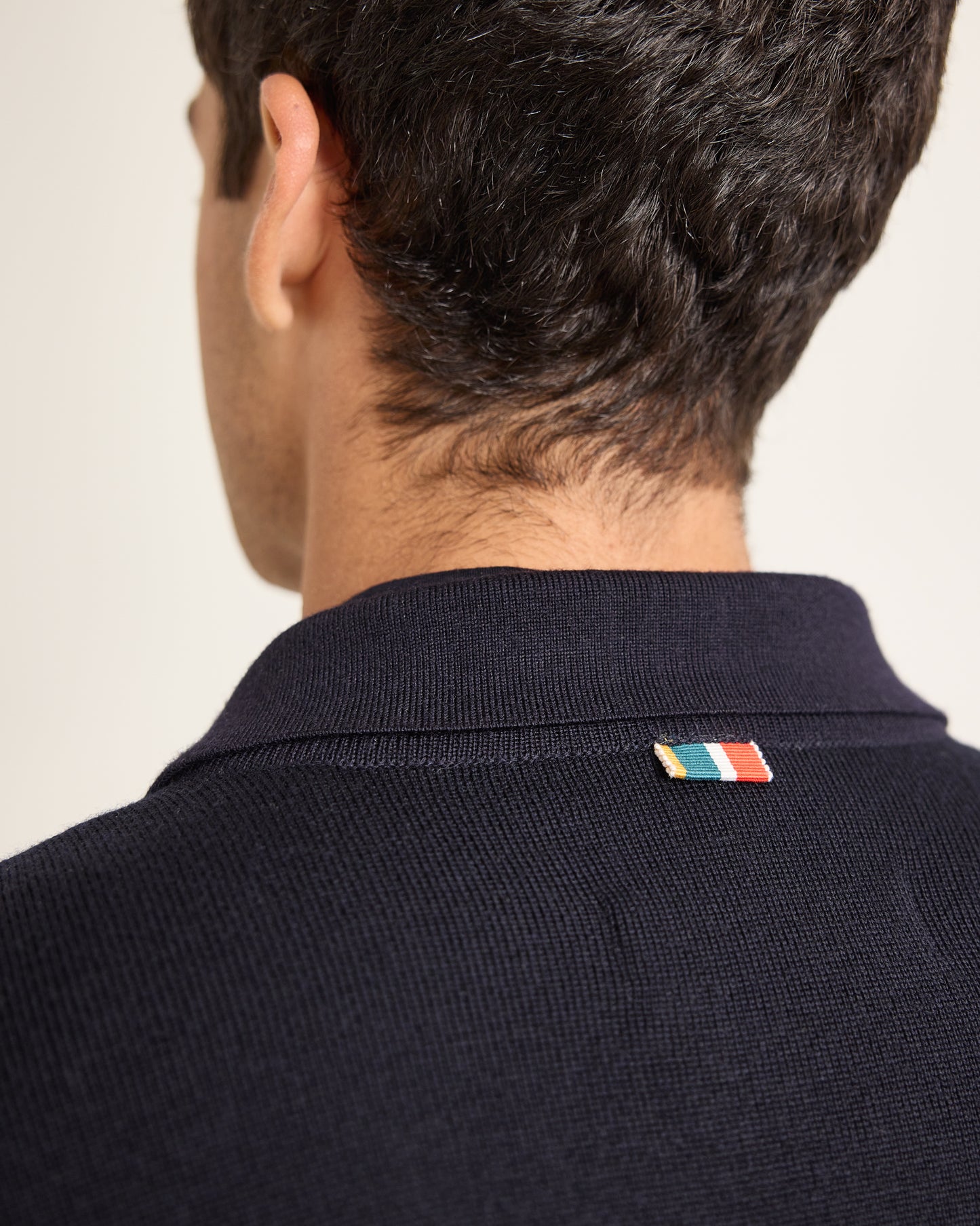 Brigg Merino - Milano Stitch Merino Knit Overshirt in Night Iris Detail View