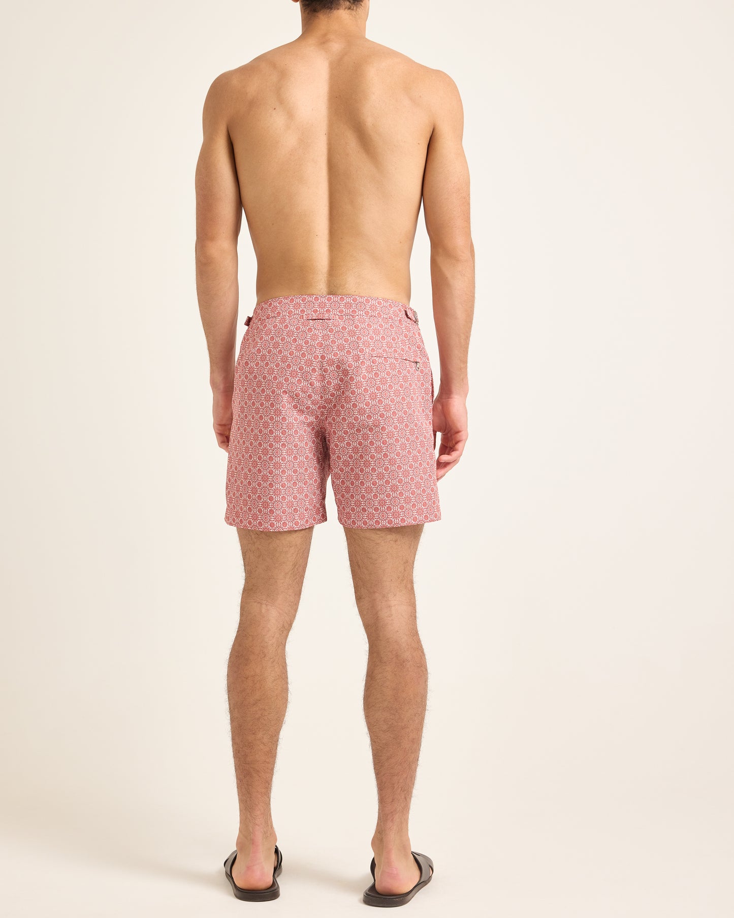 Bulldog - Mid-Length Alchemy Print Swim Shorts in Dark Ruby Model Back View