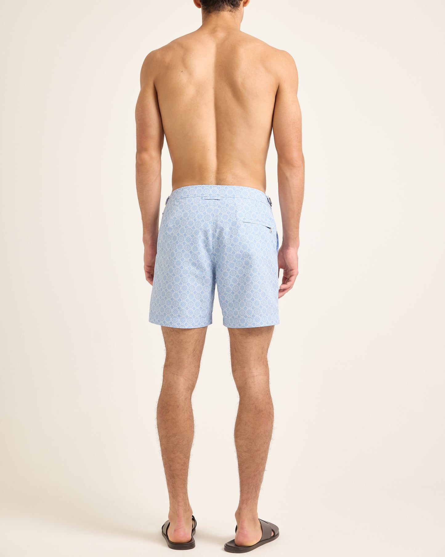 Bulldog - Mid-Length Alchemy Print Swim Shorts in Wave Blue Model Back View