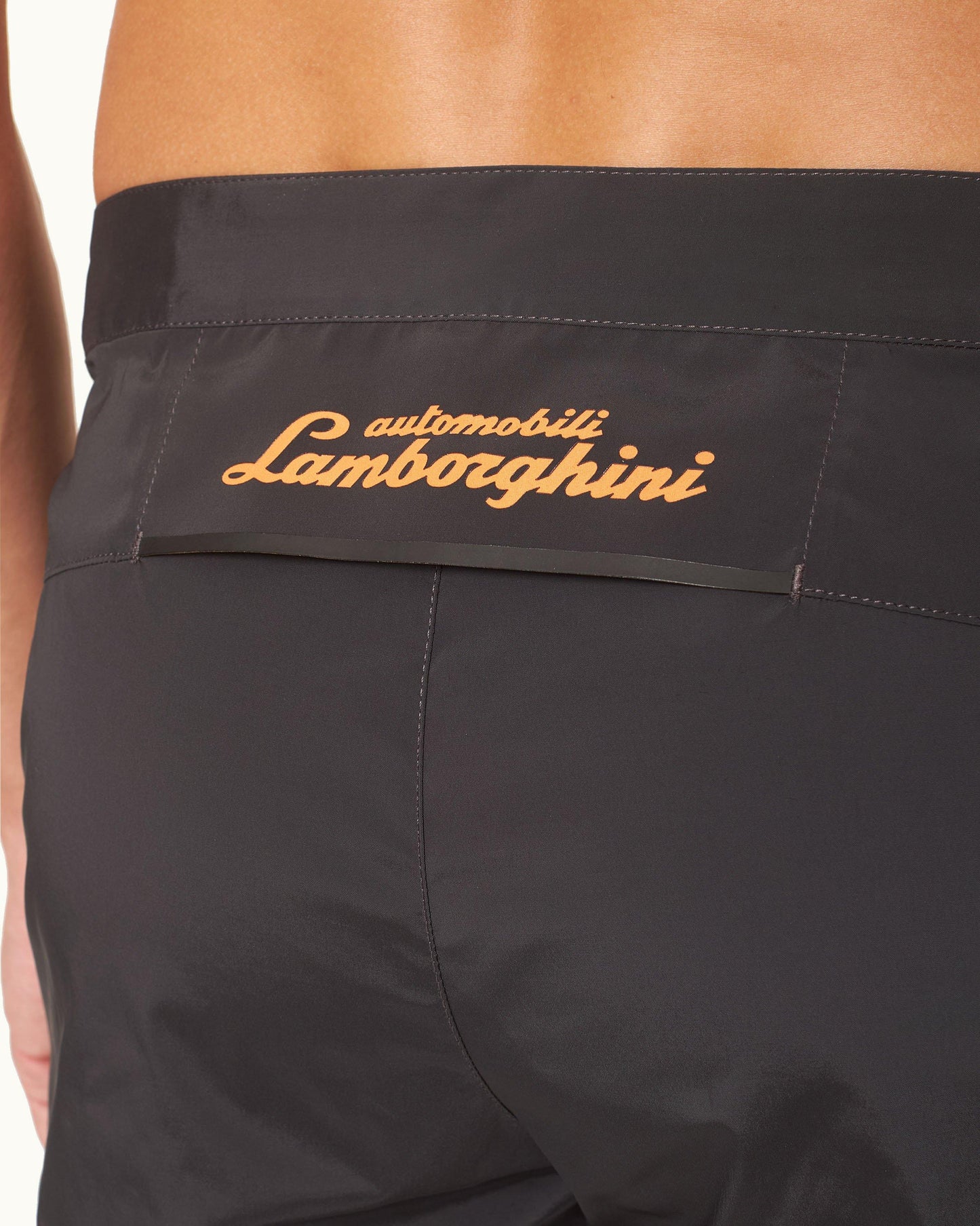 Bulldog Bonded - Black 'Automobili Lamborghini' Logo Bonded Tape Mid-Length Swim Shorts Detail Other