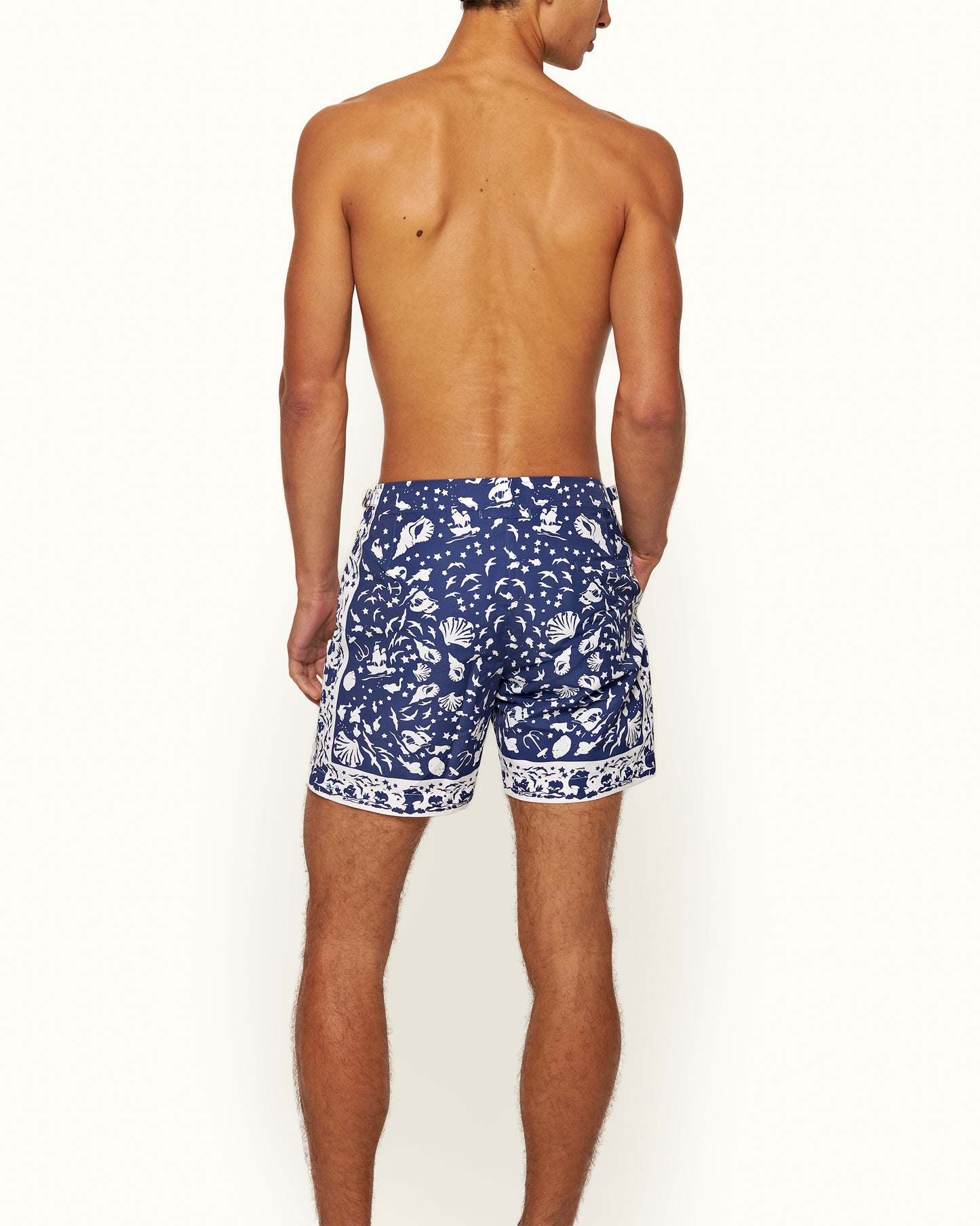 Bulldog - Mid-Length Ocean Print Swim Shorts in River Blue Keylook Back