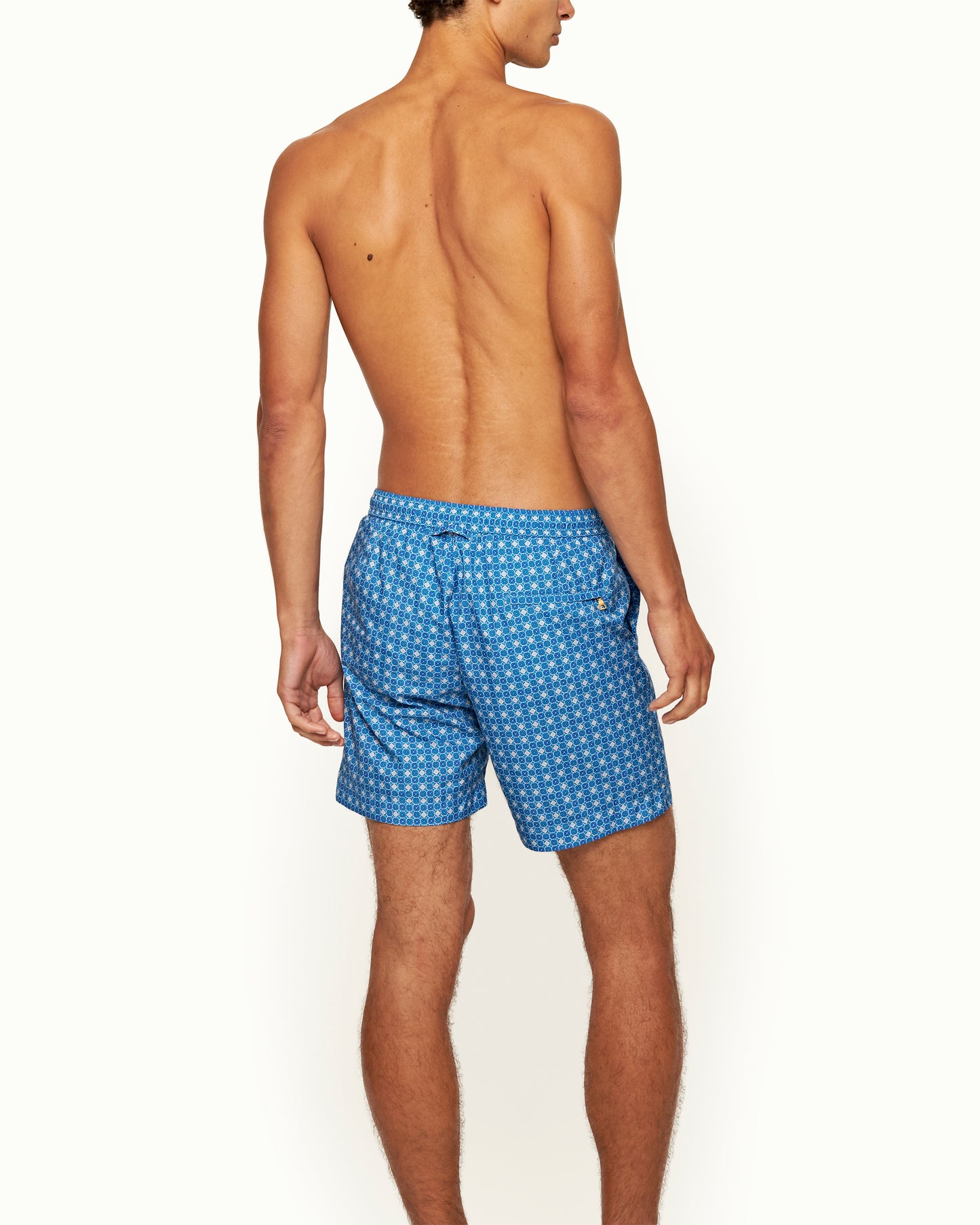 Bulldog - Mid-Length Geometric Print Drawcord Swim Shorts in River Blue Keylook Back