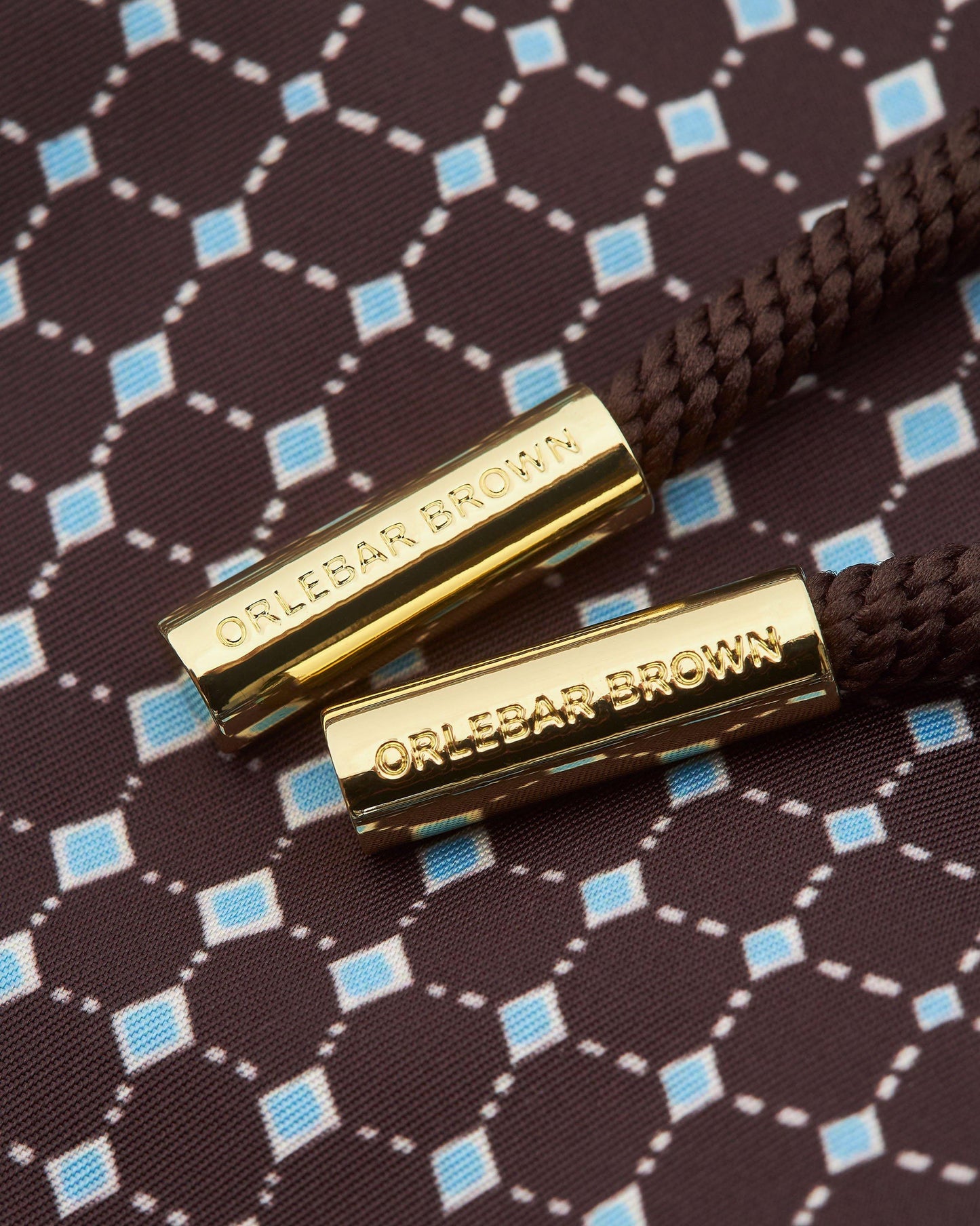 Bulldog Drawcord - Truffle/Light Sky Pool Print Mid-Length Drawcord Swim Shorts Detail Other