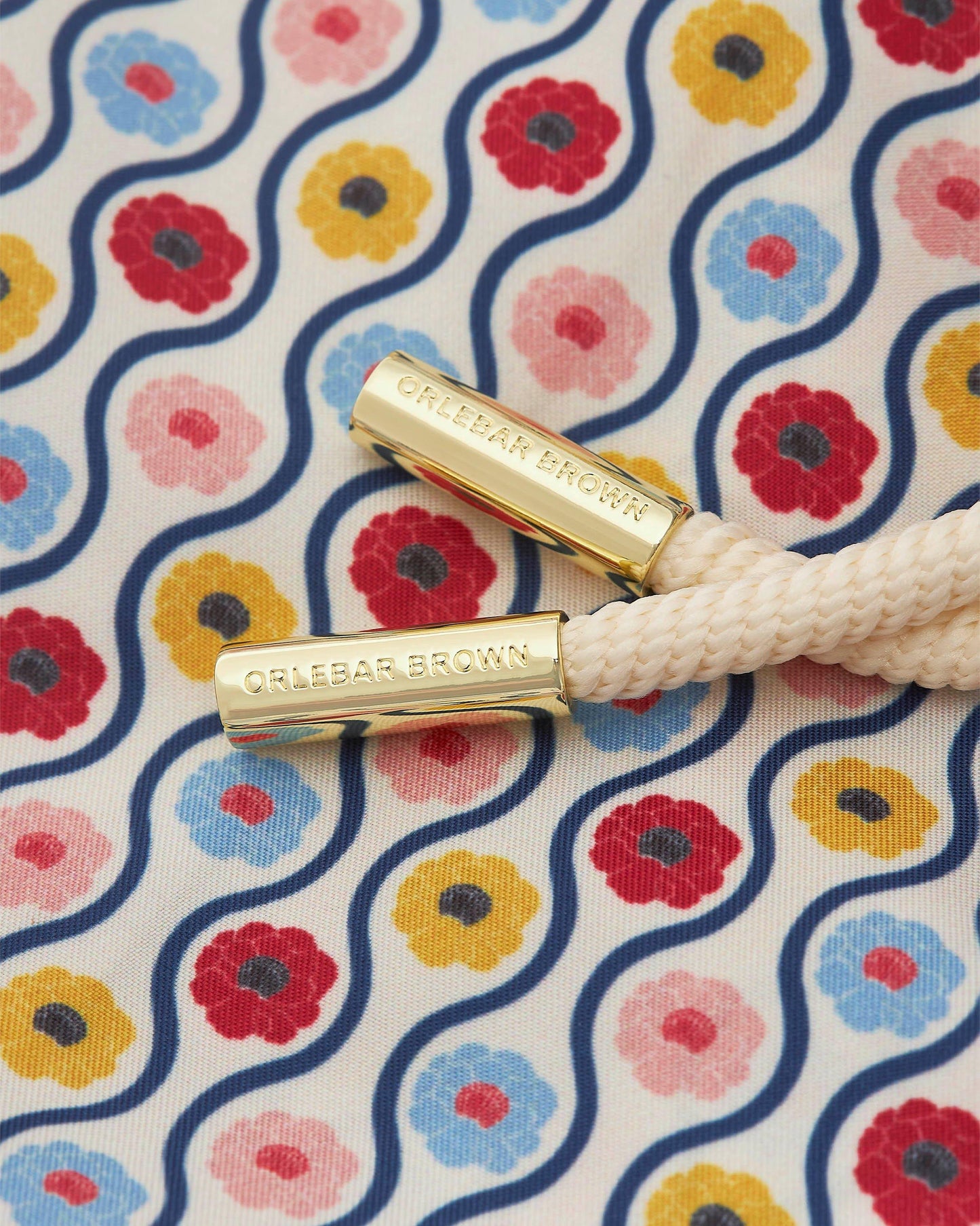 Bulldog Drawcord - Whitsun Print Mid-Length Drawcord Swim Shorts in White Sand colour Detail Other