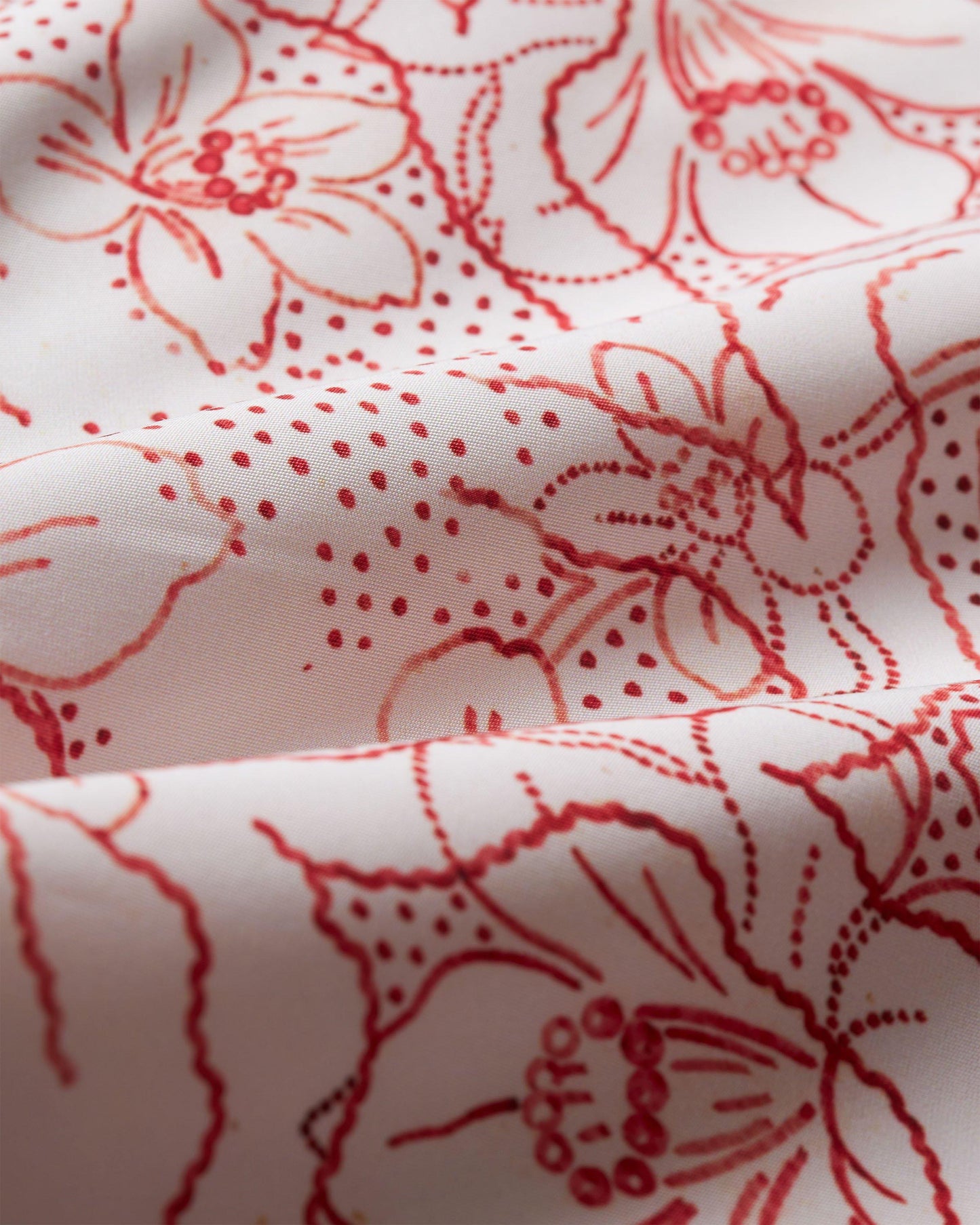 Bulldog - Floral Nouveau Print Mid-Length Swim Shorts Woven In France in Summer Red/White Sand colour Detail Ott