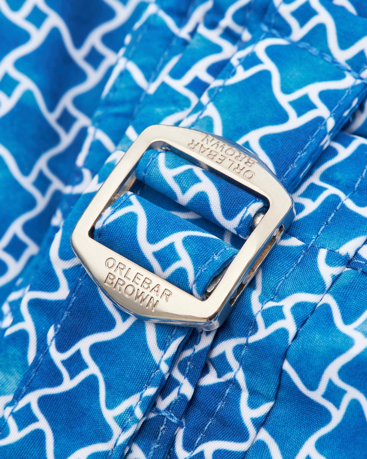 Bulldog - Mid-Length Geo Print Swim Shorts in Catalina Blue Detail Buckle