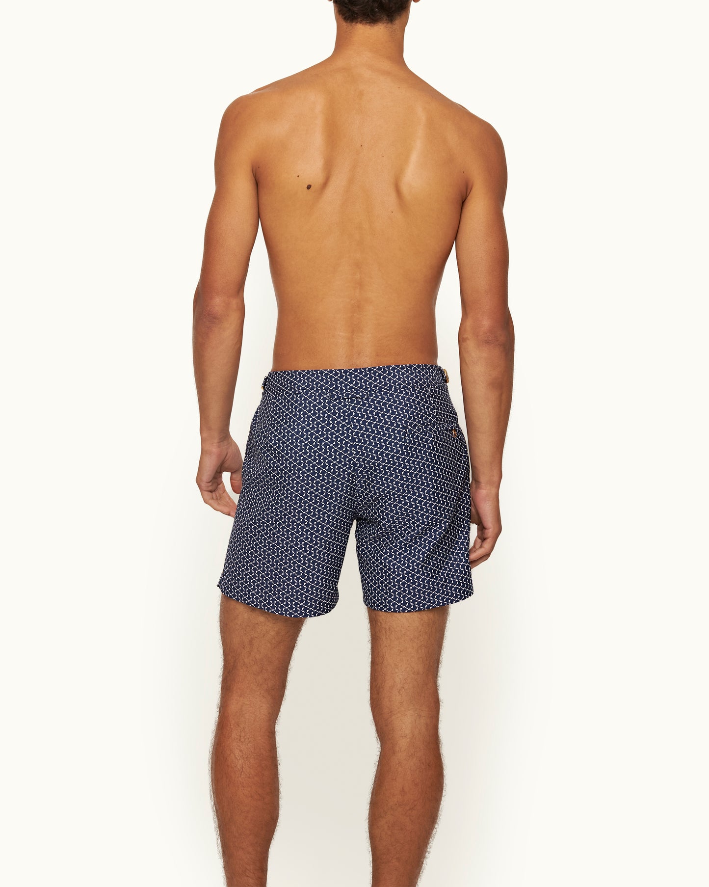 Bulldog - Mid-Length Origami Jacquard Swim Shorts in Night Iris Keylook Back