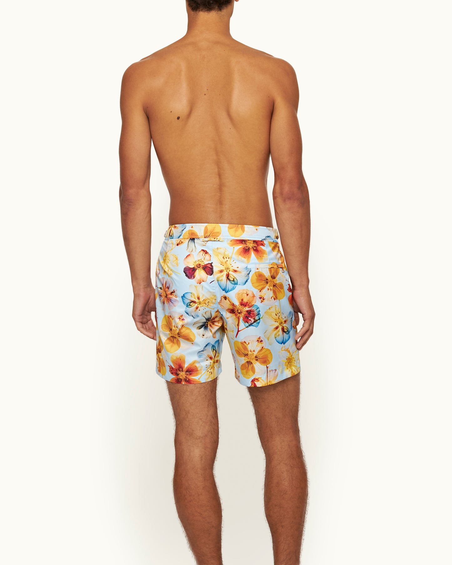Bulldog - Mid-Length Oshibana Floral Print Swim Shorts in Springwater Blue Keylook Back