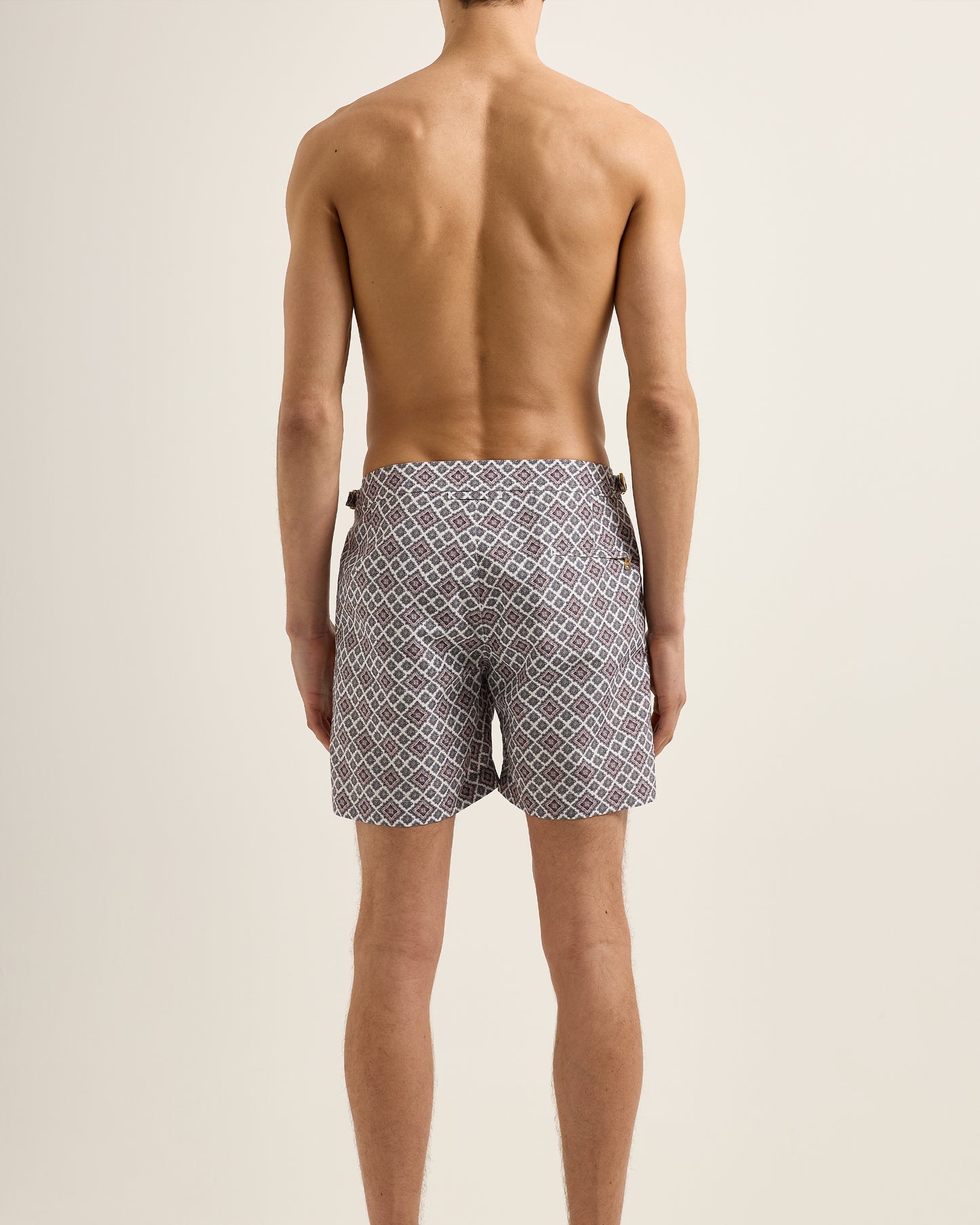 Bulldog - Mid-Length Paisley Season Print Swim Shorts in Pink Lemonade Model Back