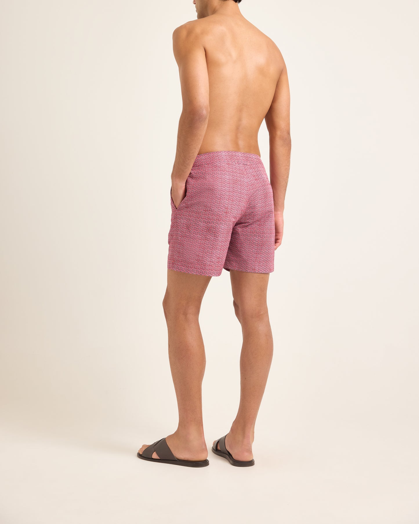 Bulldog - Mid-Length Signiture Fit Bulldog Swim Short, Riptide Print in Night Iris Model Back View