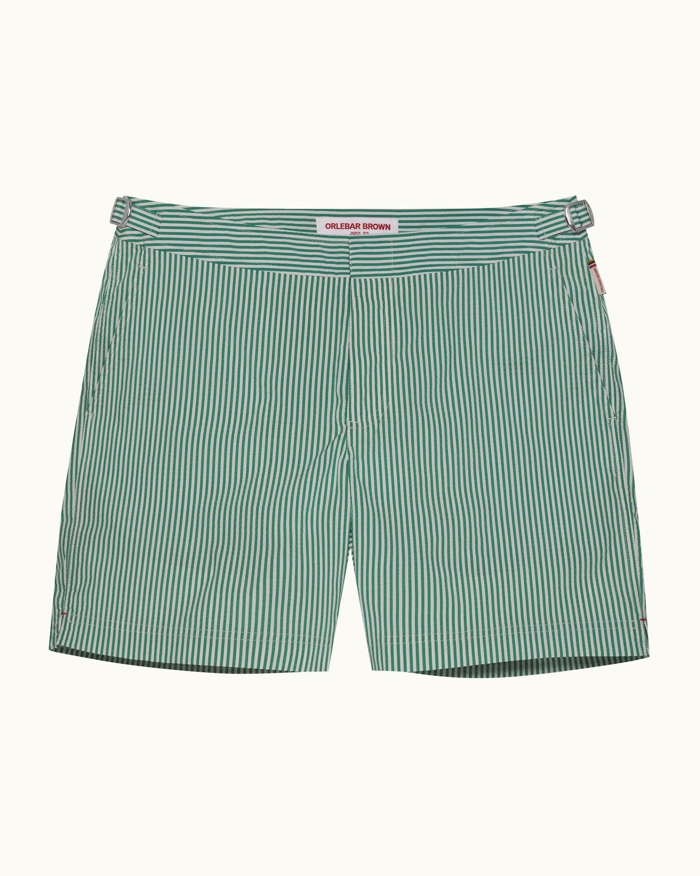 Bulldog - Seersucker Mid-Length Swim Shorts Woven In Italy in Fresh Lawn/White Stripe colour