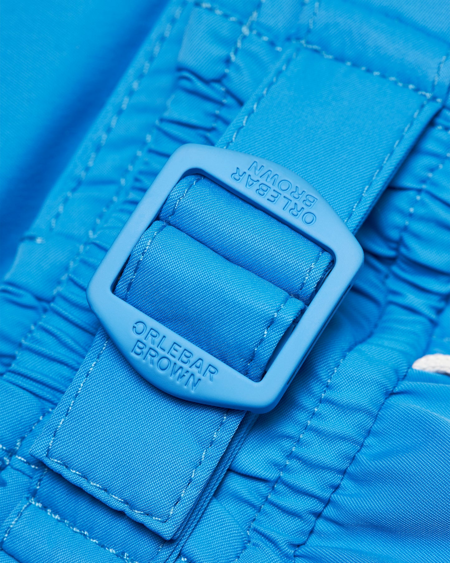 Bulldog Stretch - Mid-Length Iridescent Stretch Swim Shorts in Catalina Blue Detail Buckle