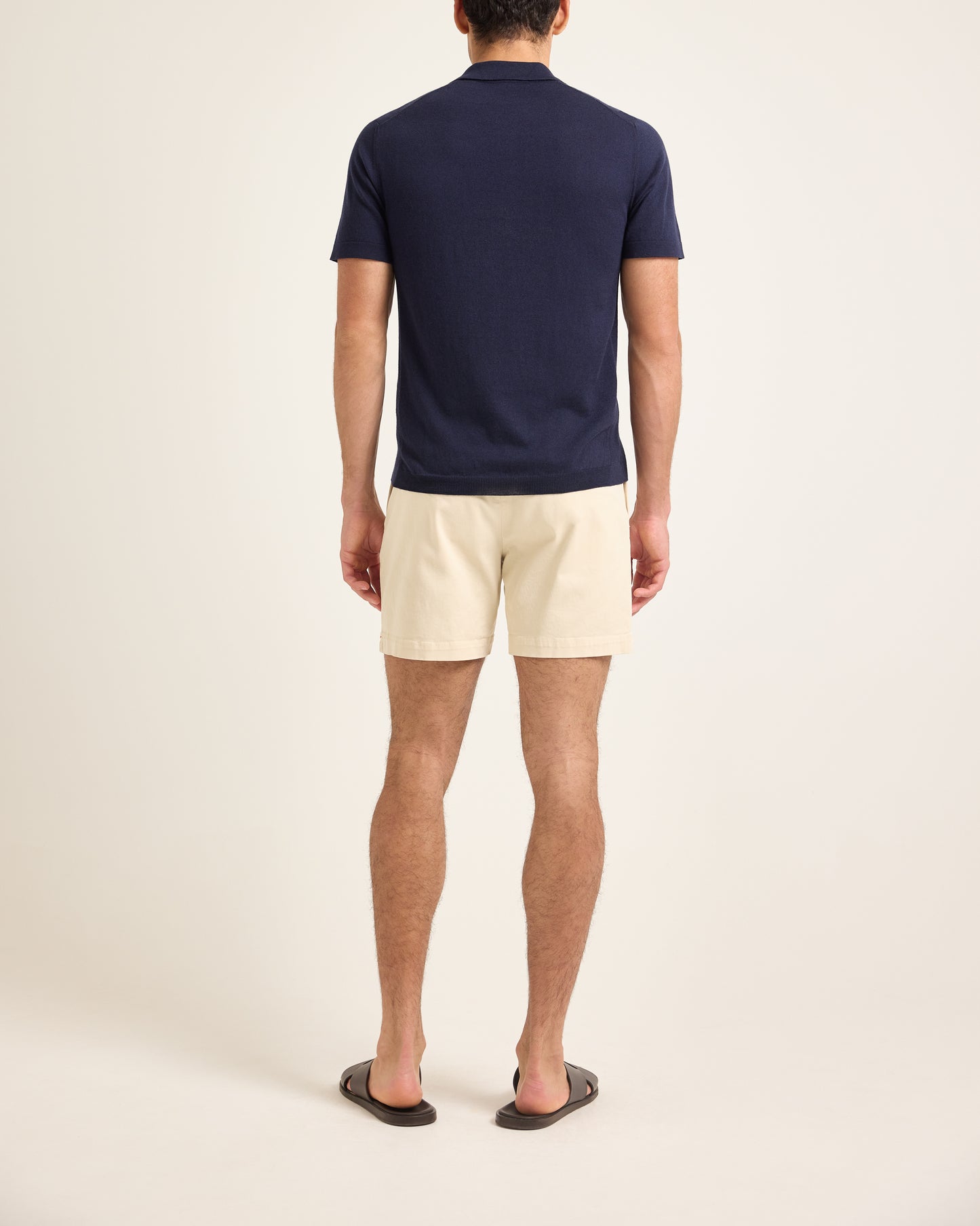 Burnham Cotton Cashmere - Tailored Fit Cotton Cashmere Polo Shirt in Night Iris Model Back View