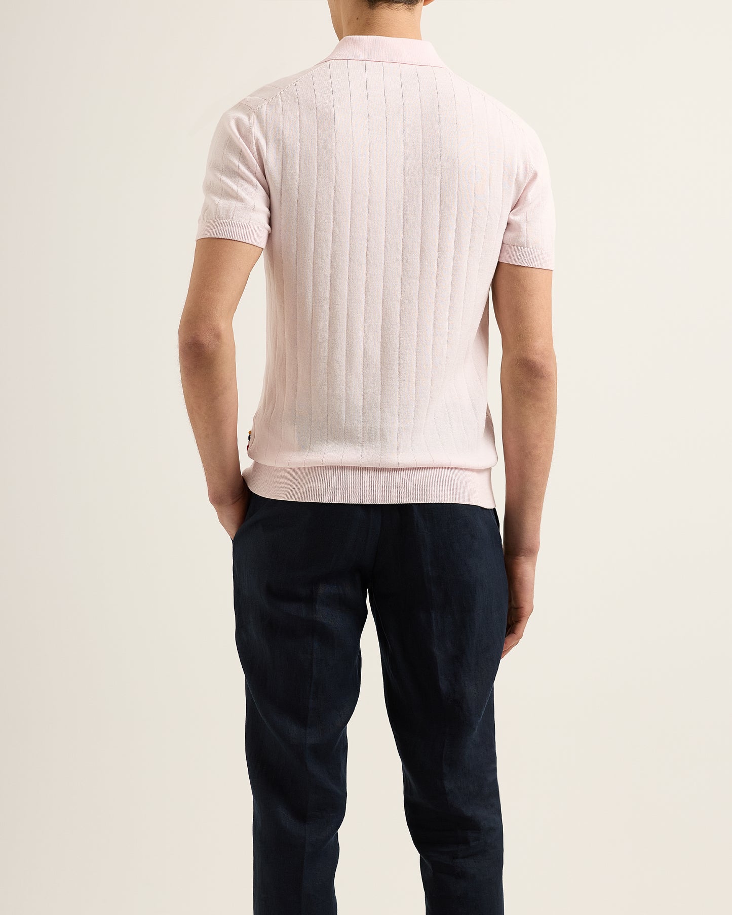 Burnham - Tailored Fit Drop Needle Polo Shirt in Rodeo Pink Model Back