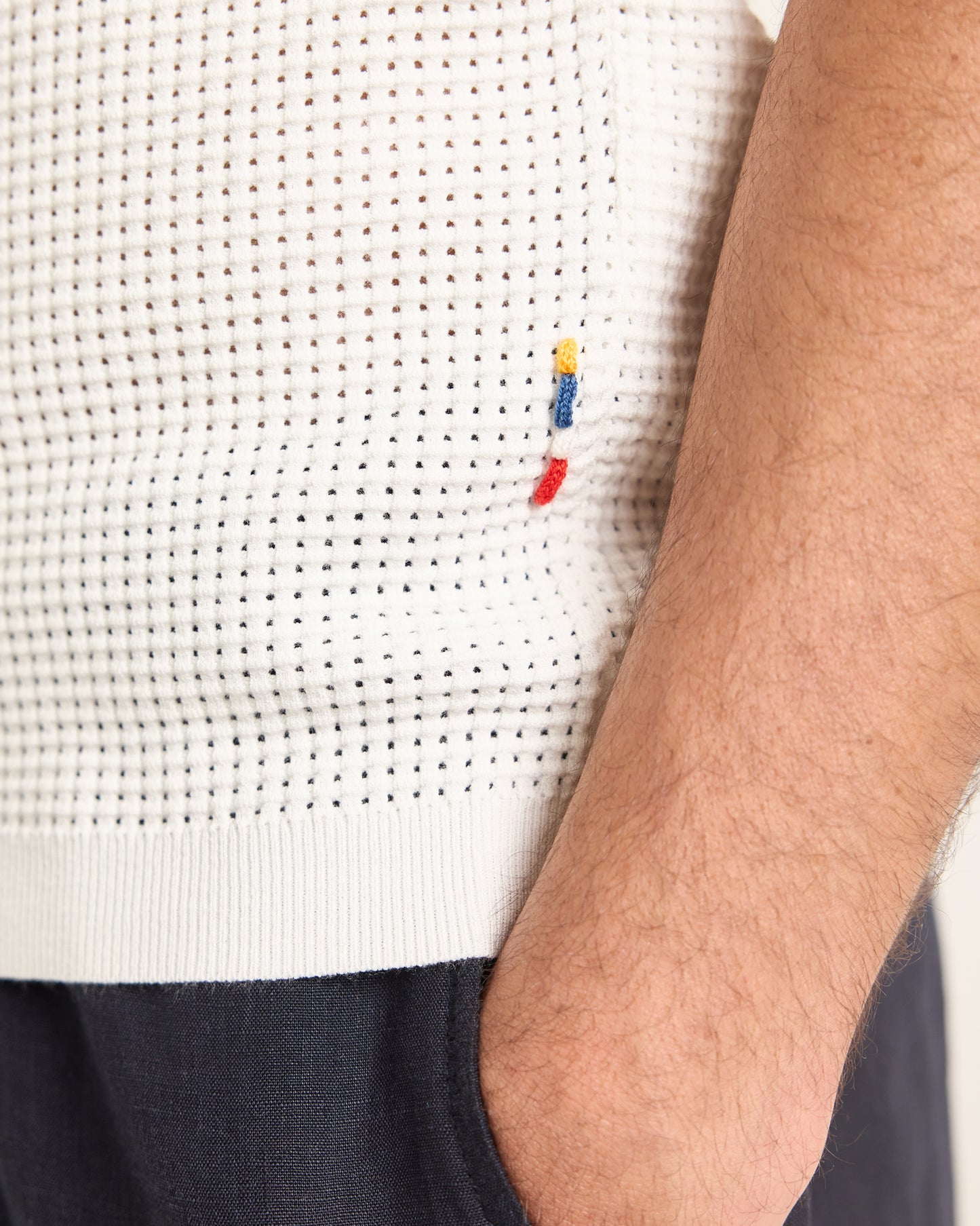 Byrtel - Tailored Fit Waffle Mesh Knit T-Shirt in White Detail View