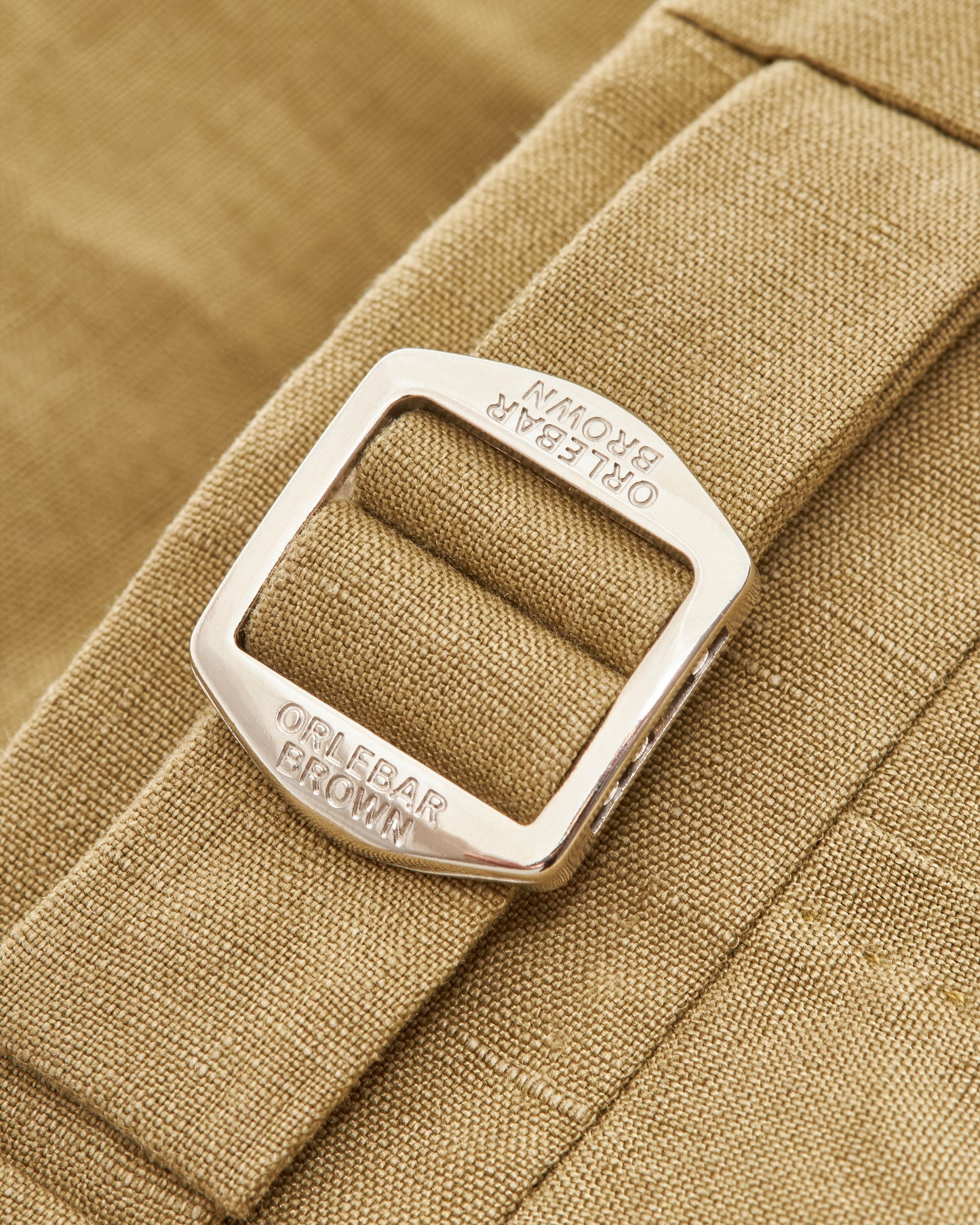 Carsyn Linen - Slim Fit Tapered Leg Linen Trousers in Agave Green Detail Buckle