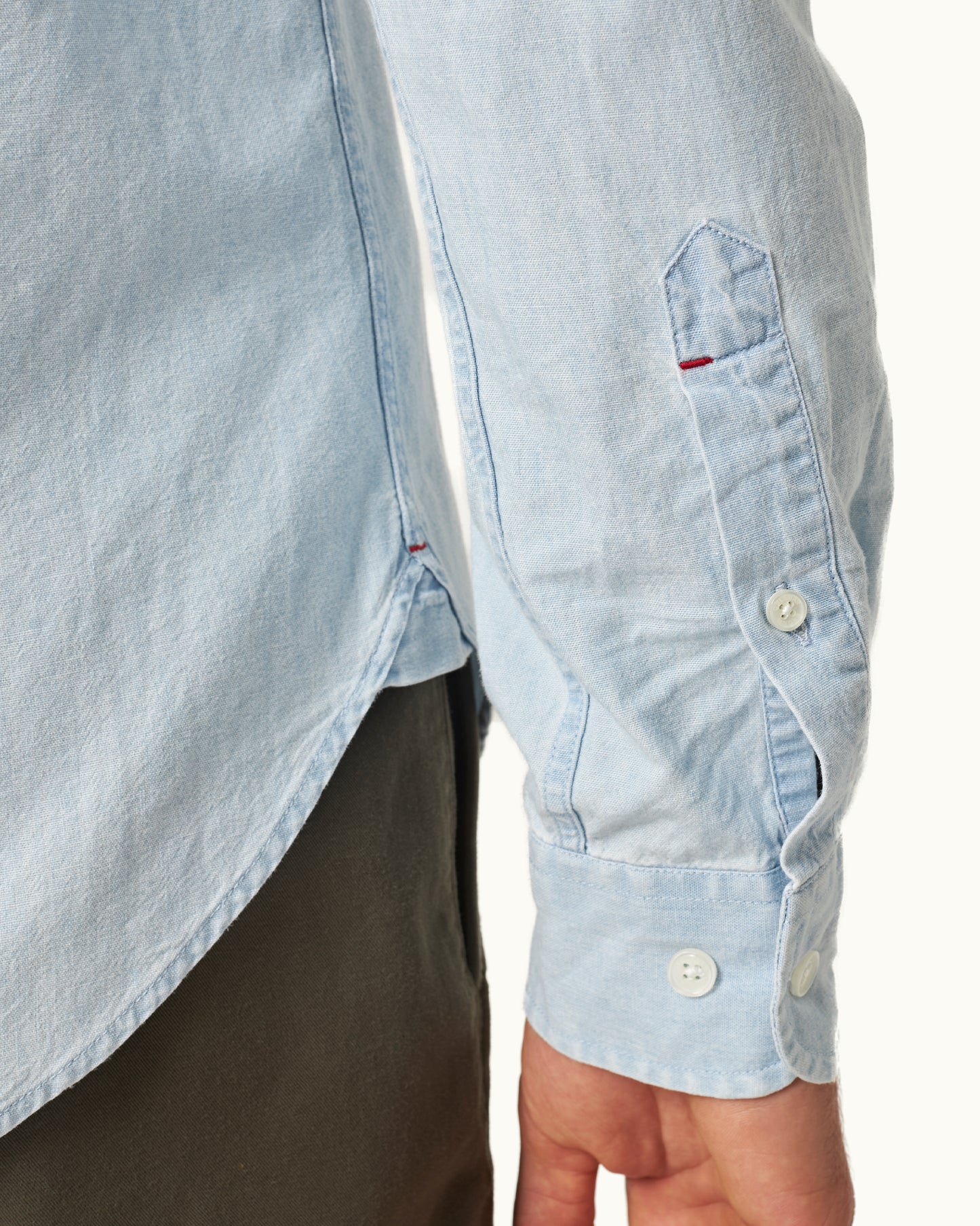 Colburn - Tailored Fit Classic Collar Long-Sleeve Cotton Chambray Shirt in Wave Blue Detail