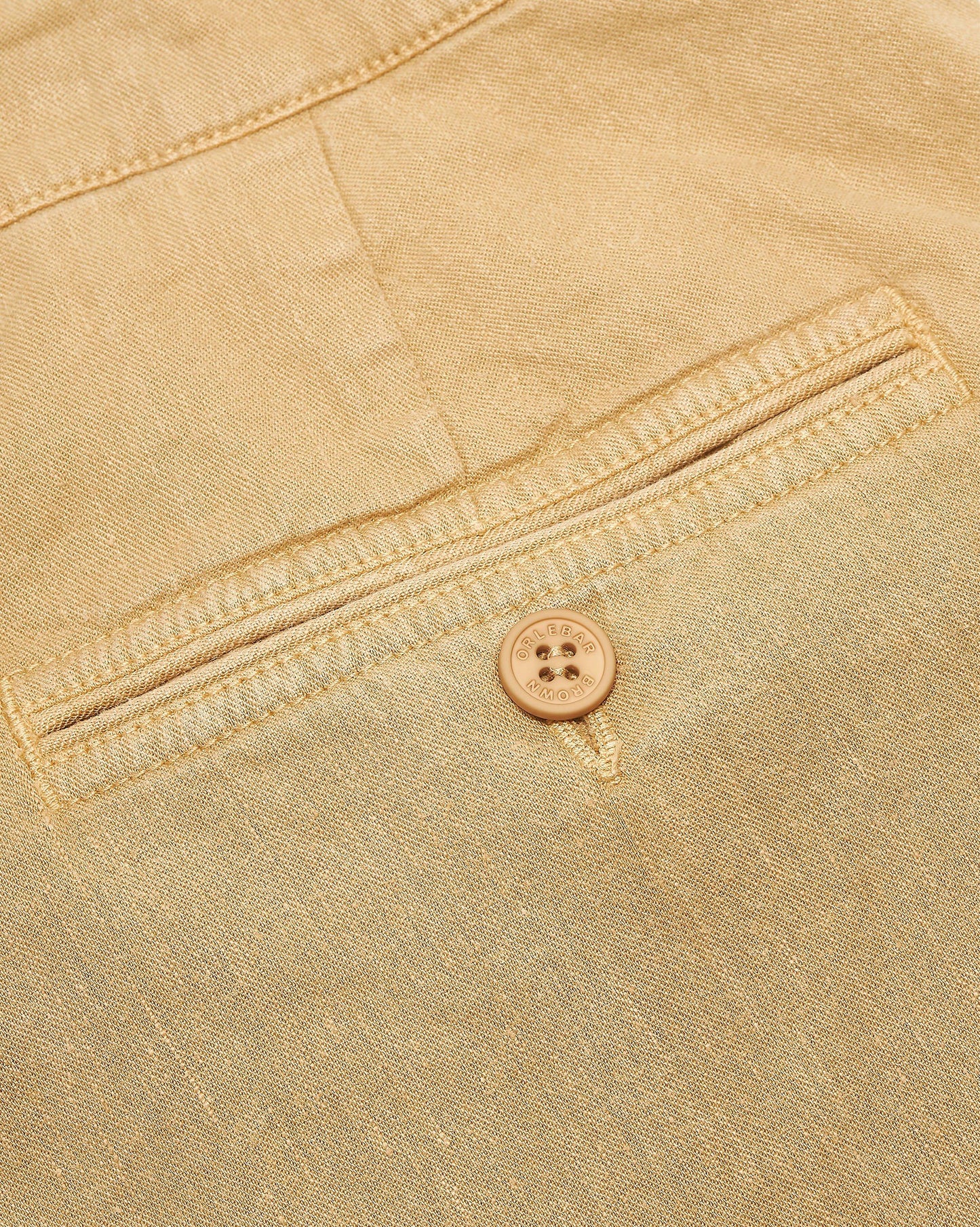 Dane Garment Dye - Biscuit Longer-Length Garment Dye Stretch Linen Shorts Detail Ott