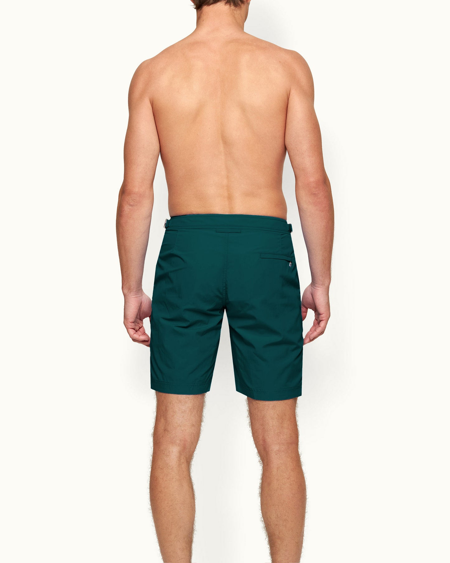 Dane - Longer-Length Swim Shorts In Peli Green Model Back View