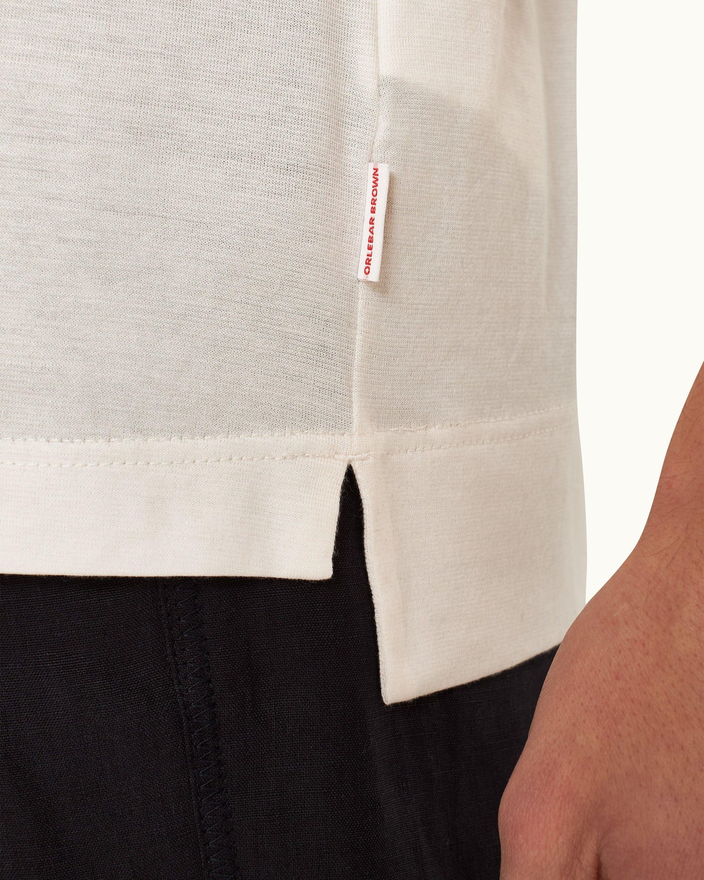 Dominic Stripe - Classic Fit Border Stripe Polo Shirt In White Sand Detail 1