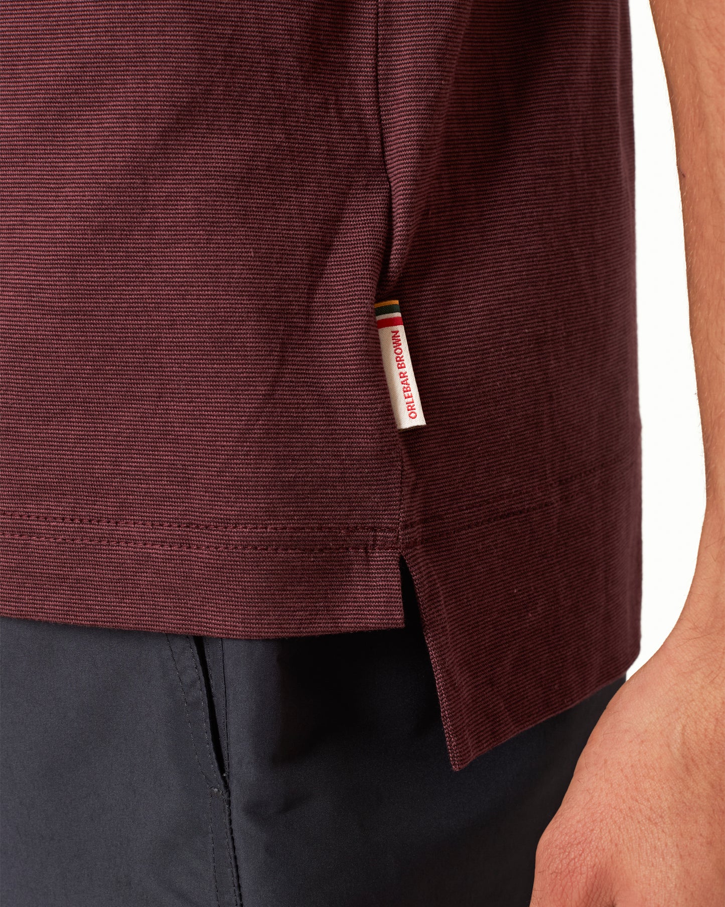 Dominic - Classic Fit Stripe Tipping Collar Polo Shirt in Damson Detail 1