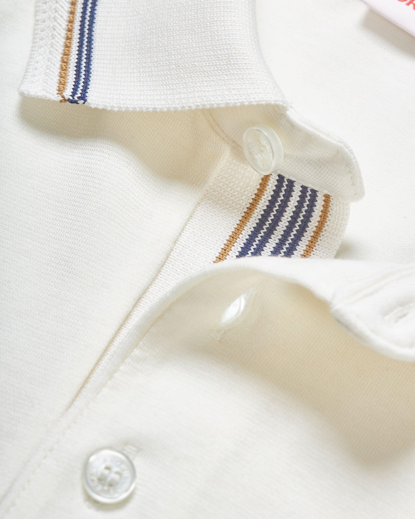 Dominic Tipping - White Sand Stripe Tipping Collar Classic Fit Polo Shirt Detail Ott