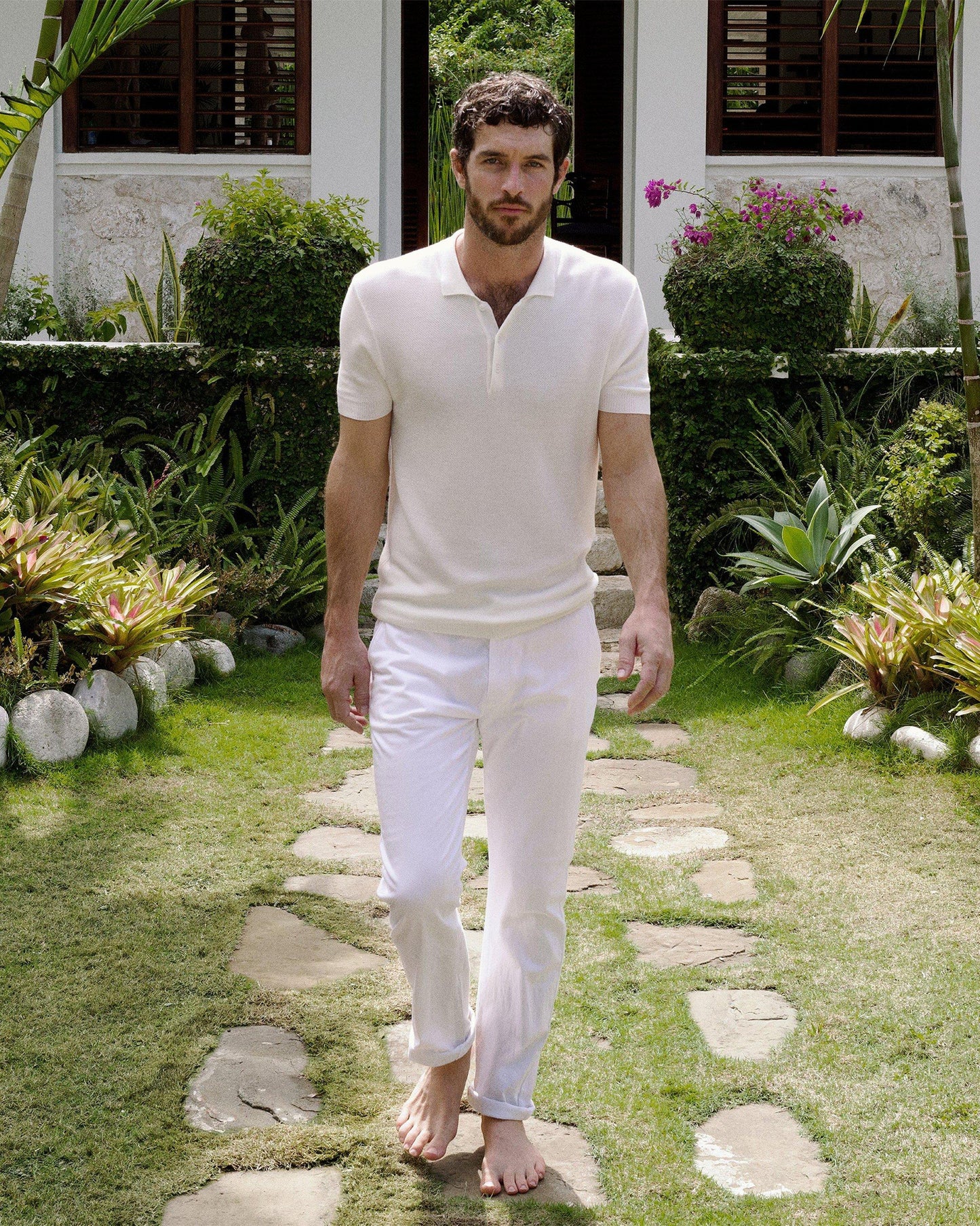 Dr. No Knitted Polo - Mens 007 Tailored Fit Silk Polo Shirt Campaign Image