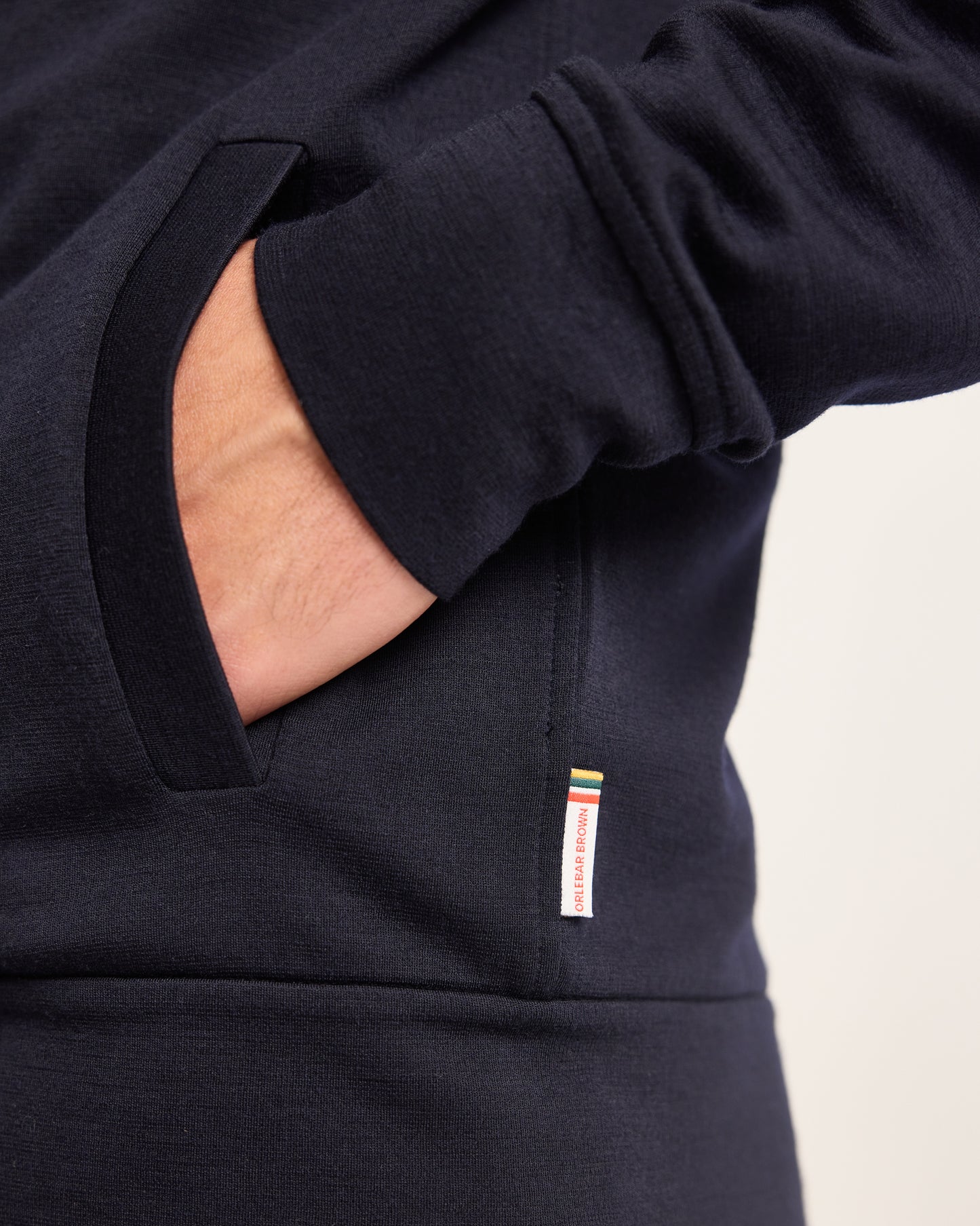 Egerton Merino - Classic Fit Zip-Through Funnel Neck Merino Sweatshirt in Night Iris Detail View