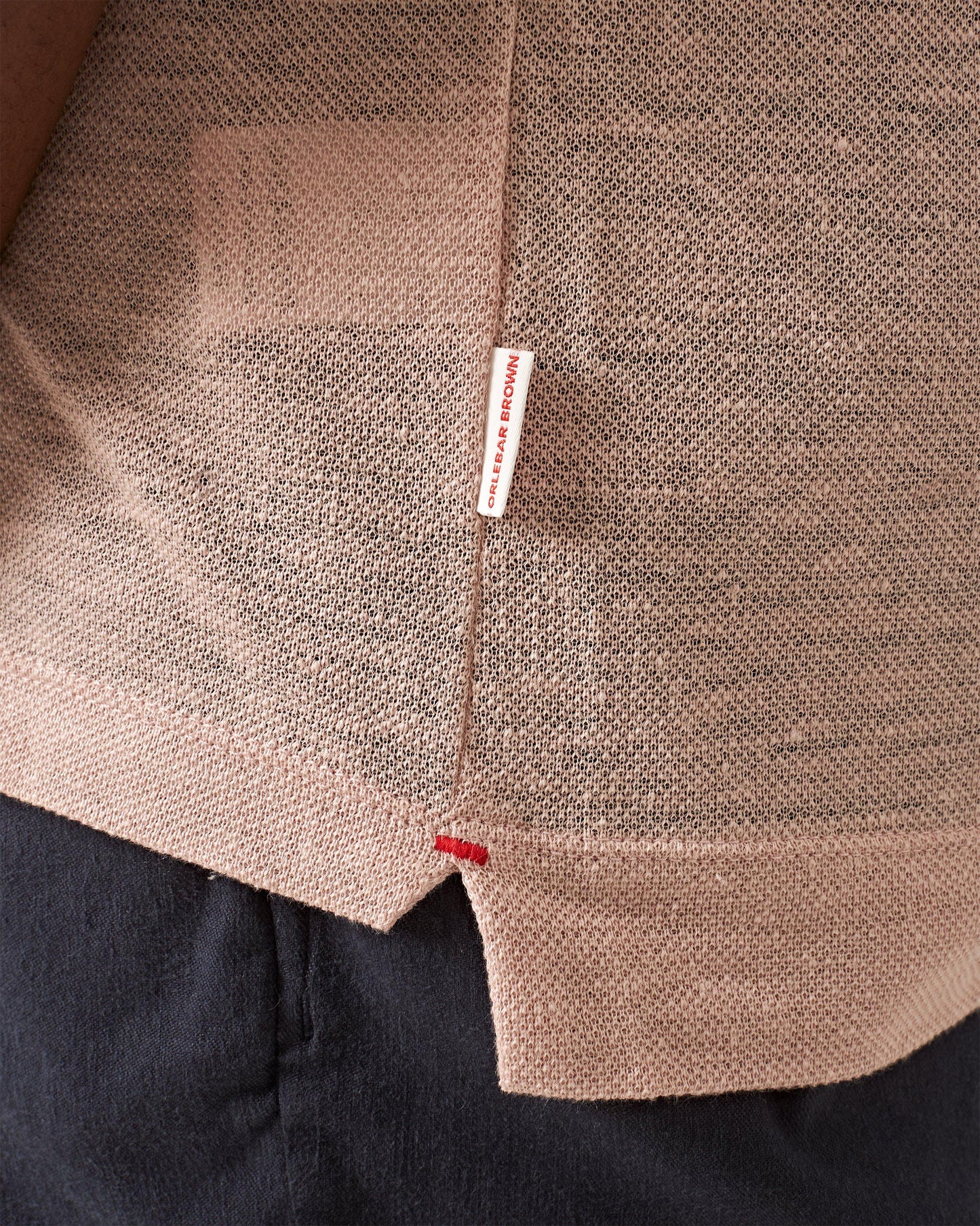 Felix Linen - Mens Resort Collar Linen Pique Polo Shirt In Seashell Pink Detail 1 View