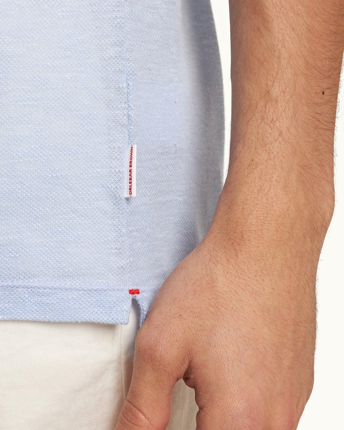 Felix Linen - Mens Resort Collar Linen Pique Polo Shirt In Soft Blue Detail 1 View