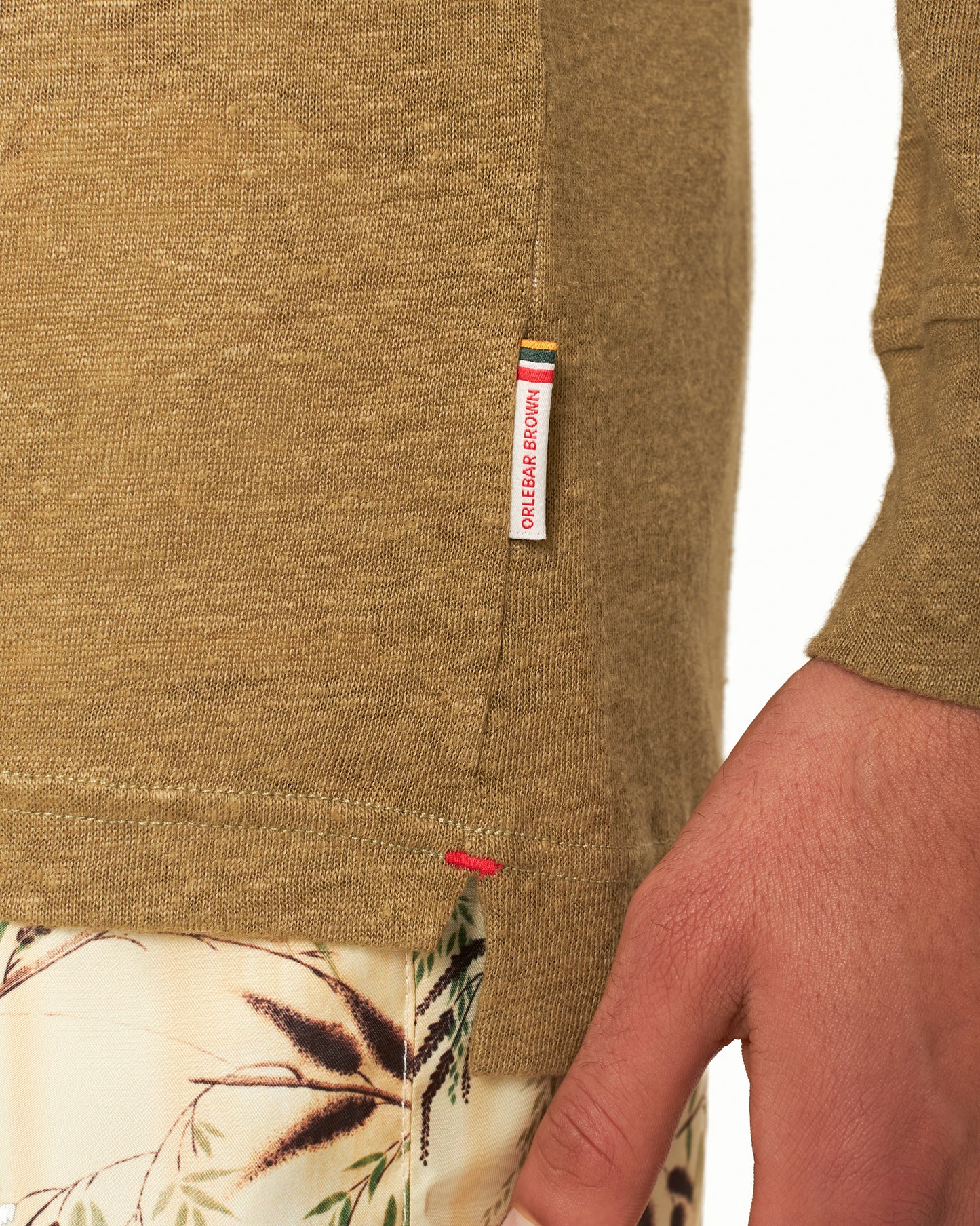 Felix Linen - Tailored Fit Resort Collar Long-Sleeve Linen Polo Shirt in Agave Green Detail 1