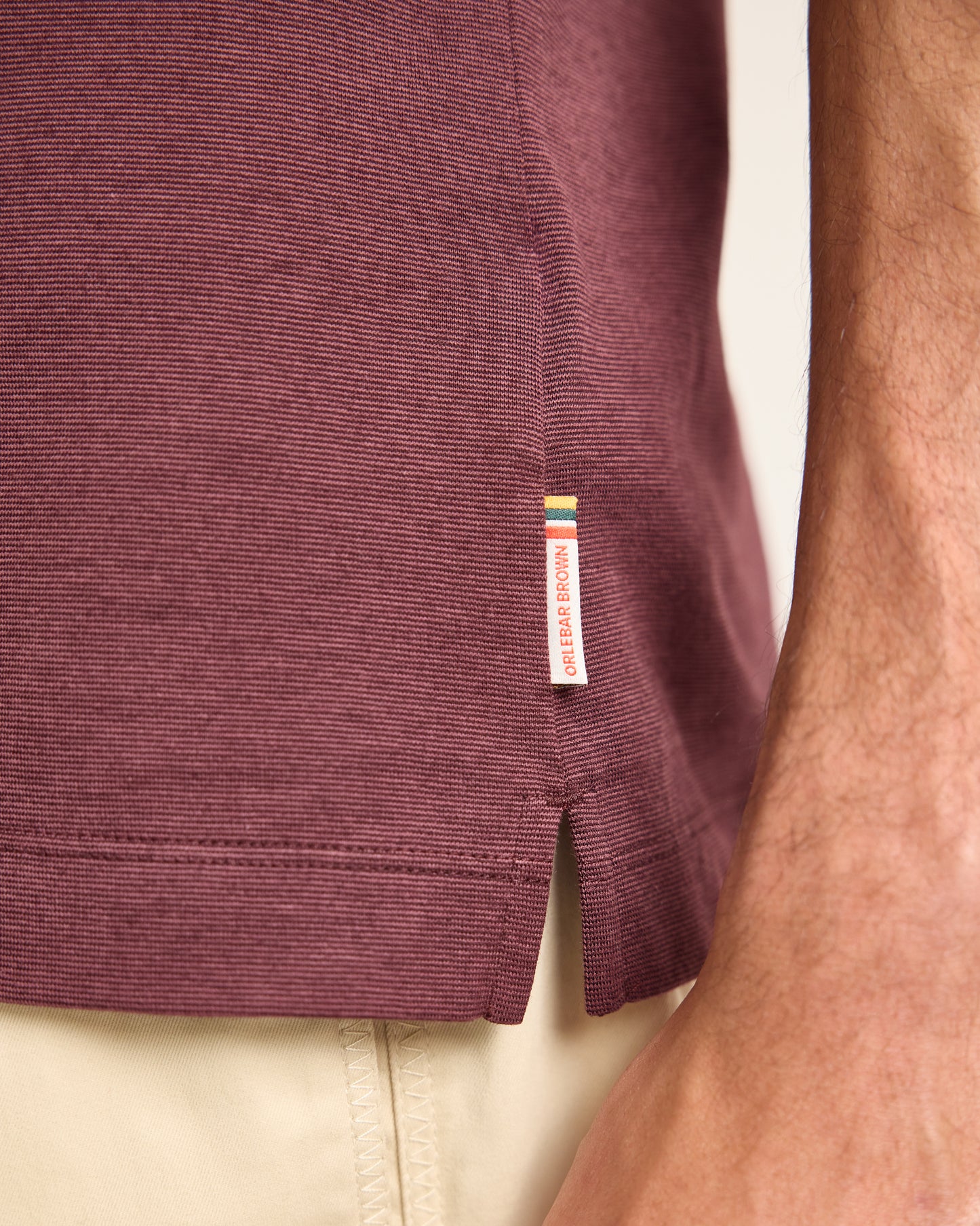 Felix Tipping - Resort Striped Tipping Collar Cotton-Modal Polo Shirt In Damson Detail View