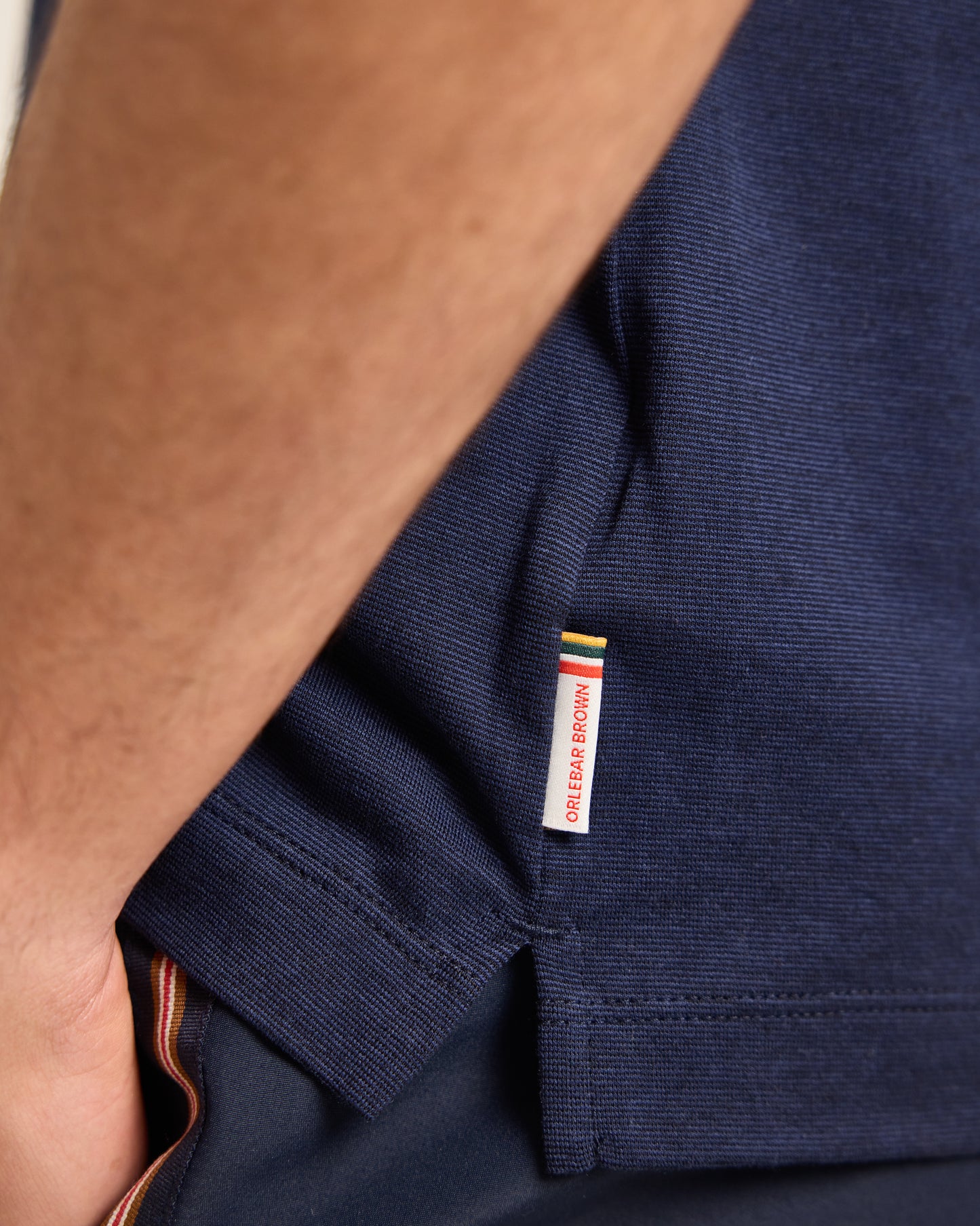 Felix Tipping - Tailored Fit Stripe Tipping Collar Polo Shirt in Night Iris Detail View